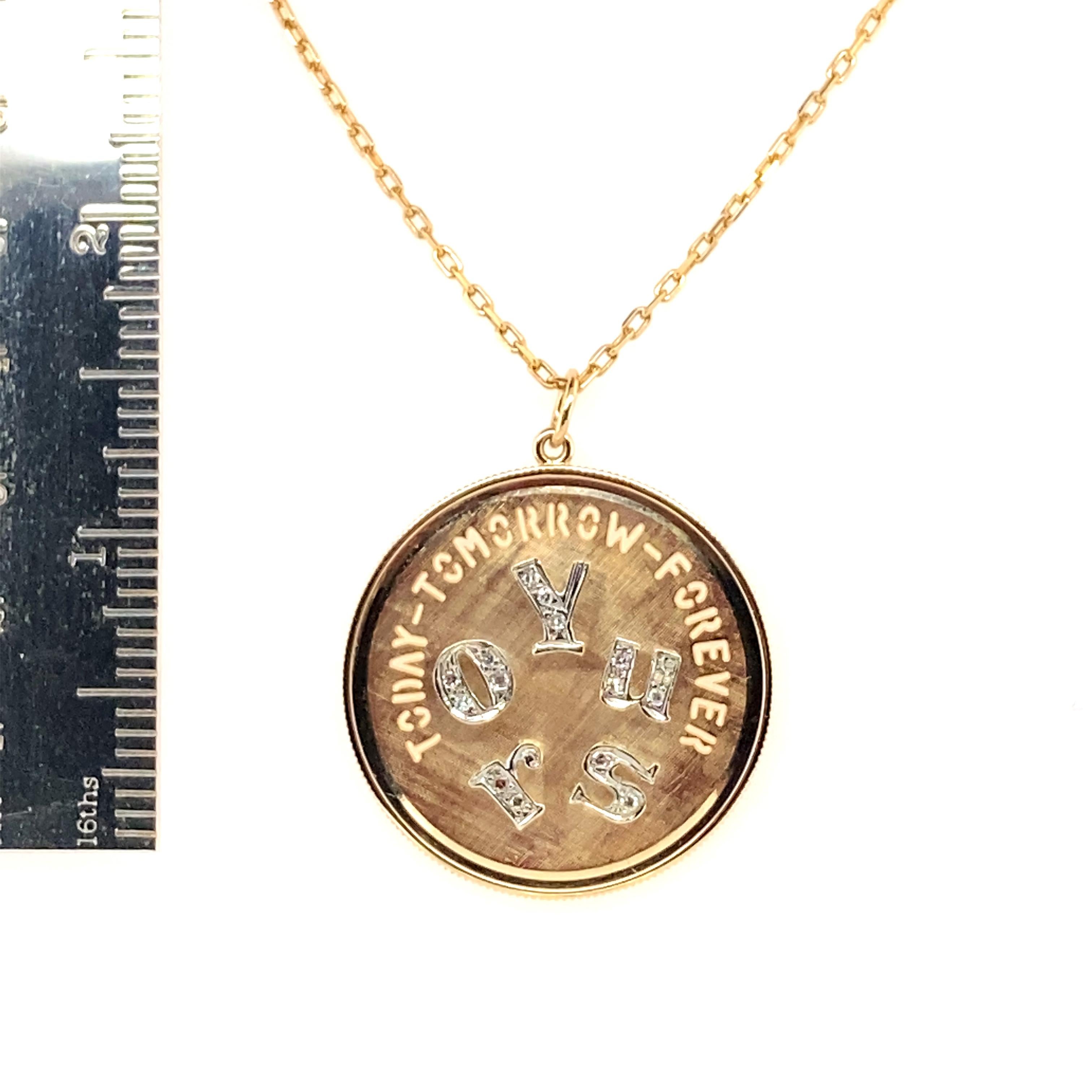 Great Large Gold & Diamond Yours Charm In Excellent Condition In New York, NY