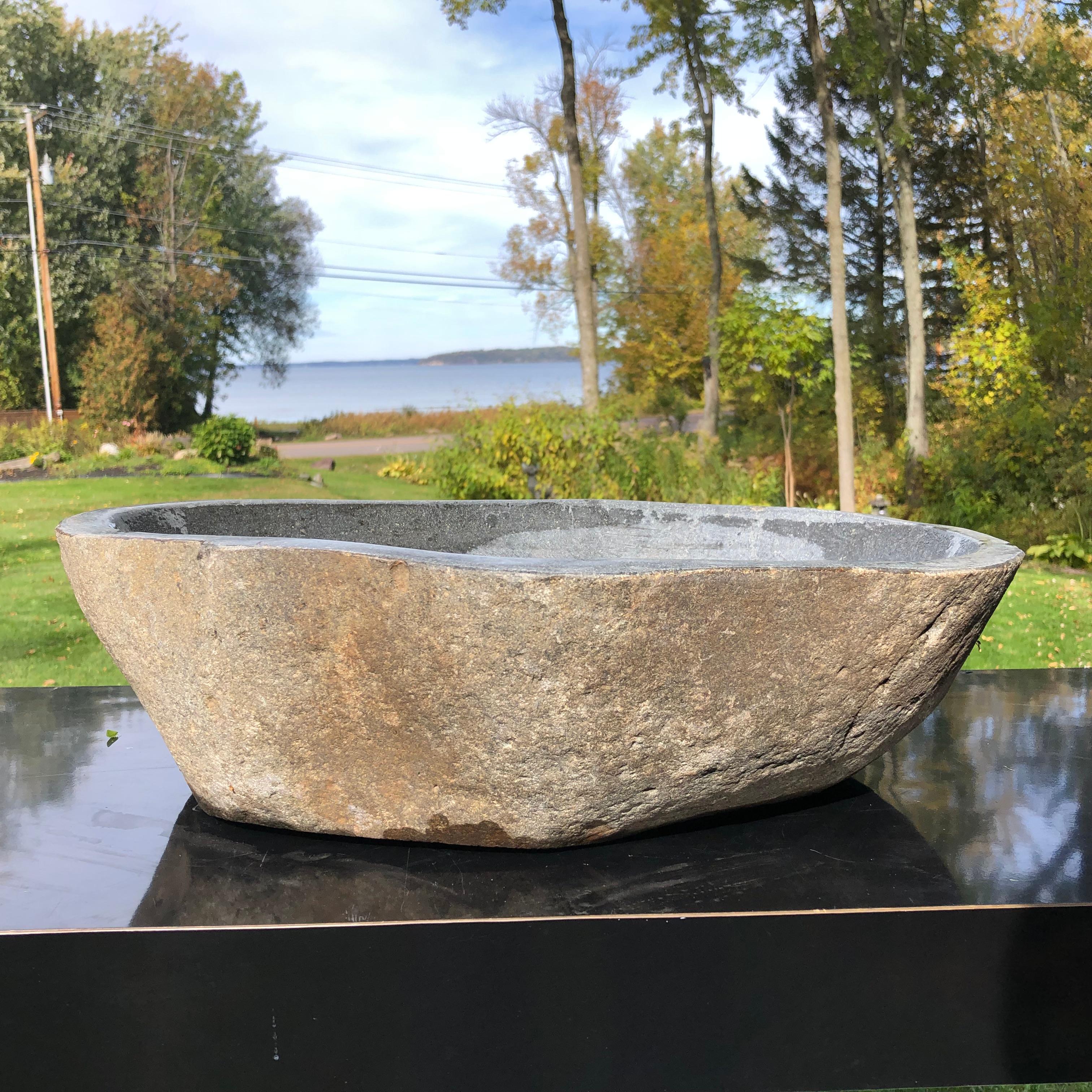 large stone bowl planter