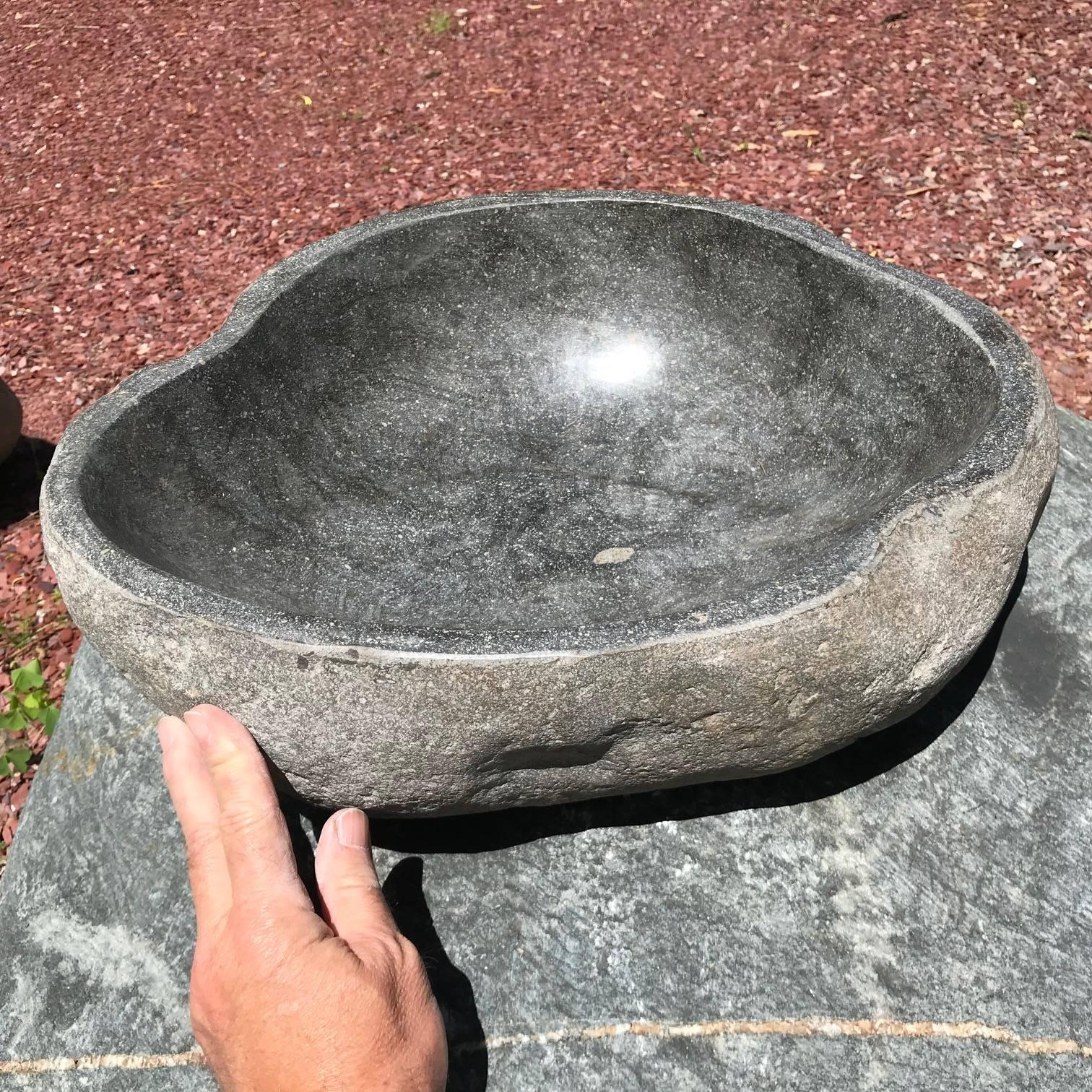 Indonesian Great Larger Organic Carved Natural Stone Bowl and Planter
