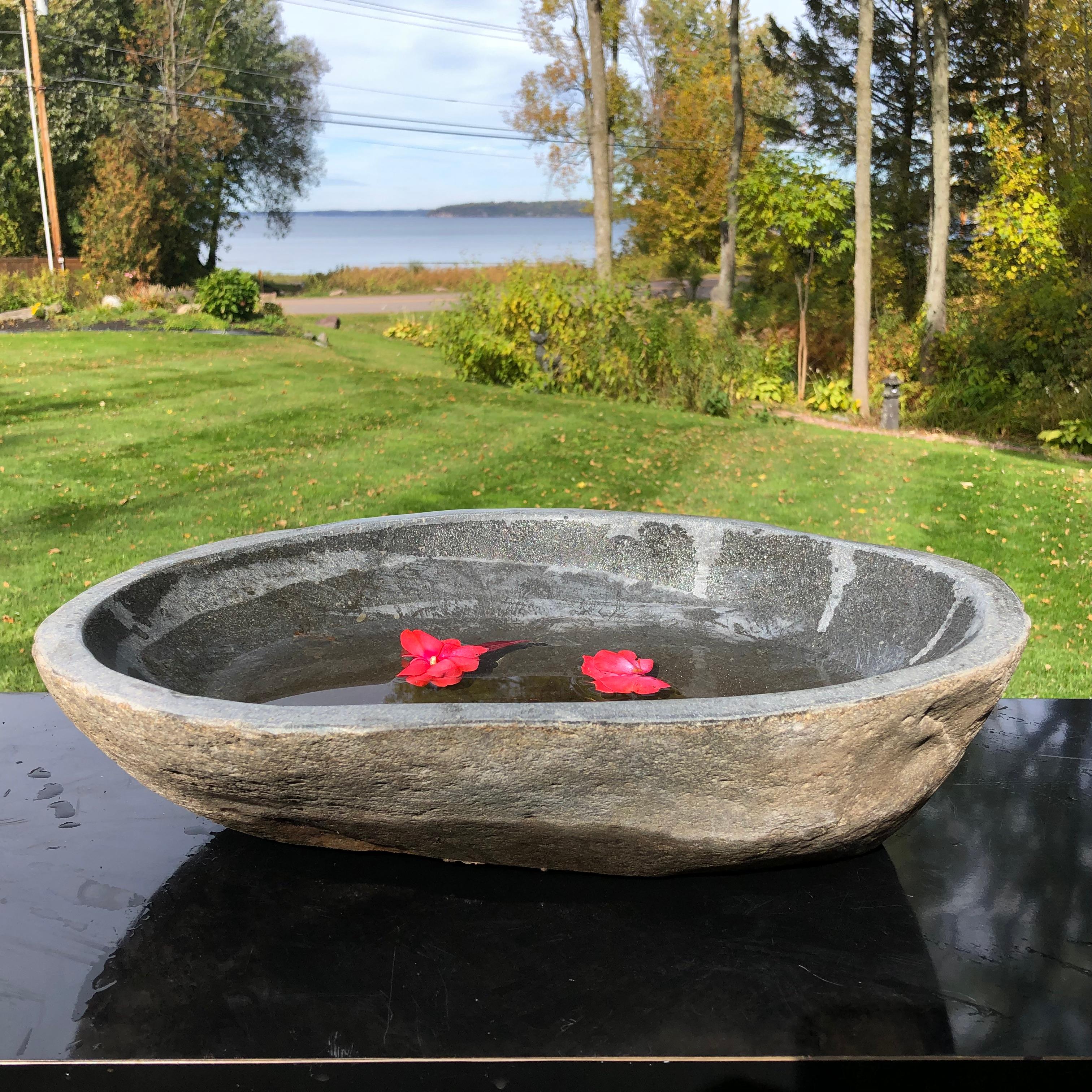 Hand-Carved Great Larger Organic Carved Natural Stone Bowl and Planter