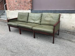 Great Leather and Hardwood Sofa by Illum Wilkkelso
