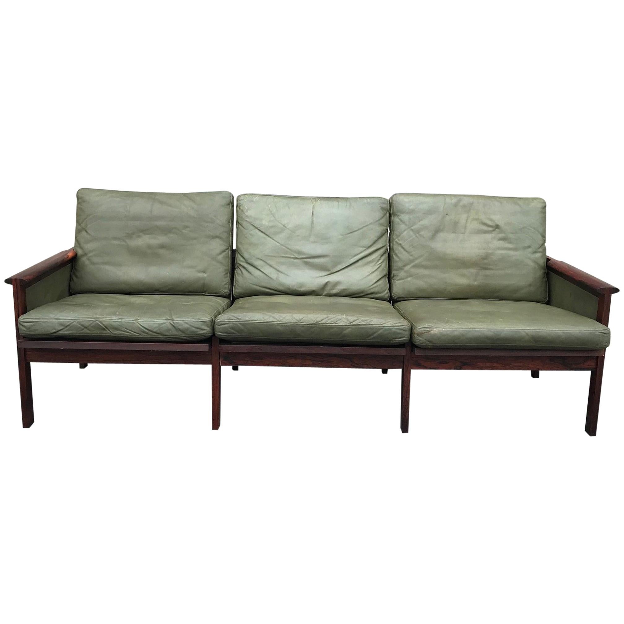 Great Leather and Hardwood Sofa by Illum Wilkkelso For Sale