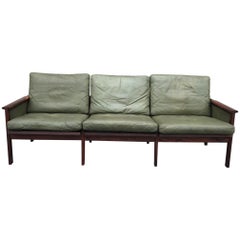 Great Leather and Hardwood Sofa by Illum Wilkkelso