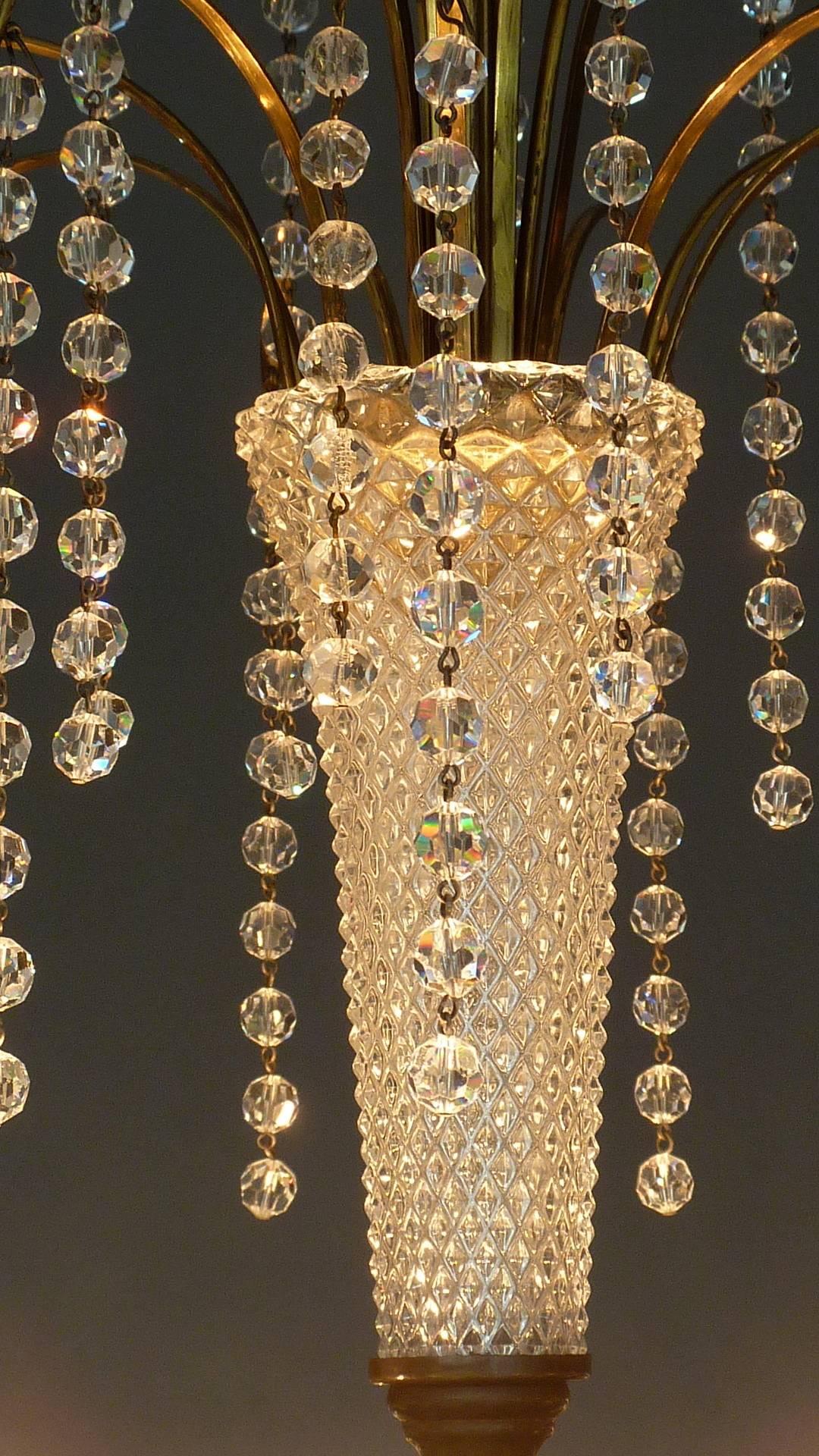 Great Lobmeyr Cascading Waterfall Chandelier Faceted Crystal Glass Brass, 1955   For Sale 8