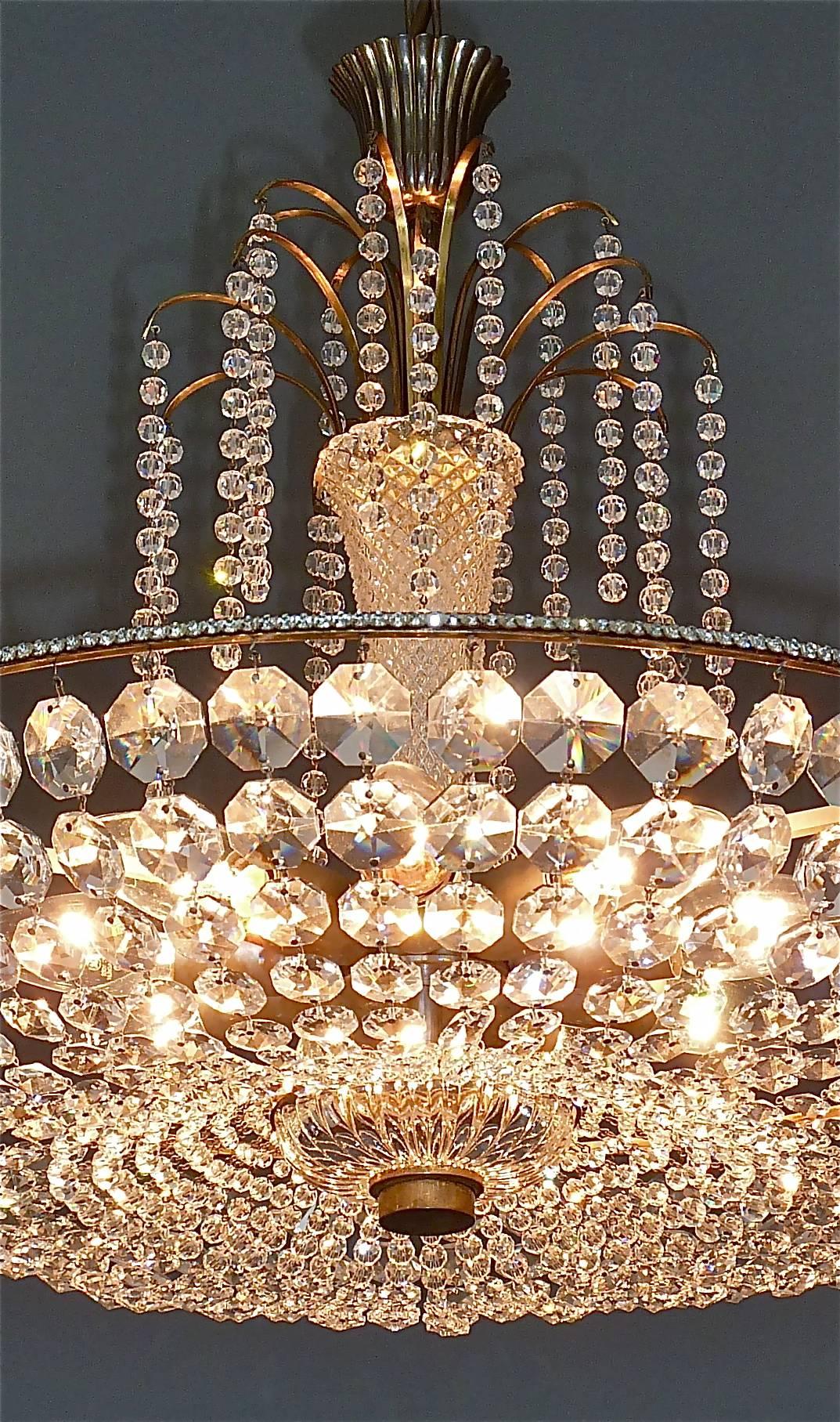 Great Lobmeyr Cascading Waterfall Chandelier Faceted Crystal Glass Brass, 1955   For Sale 9