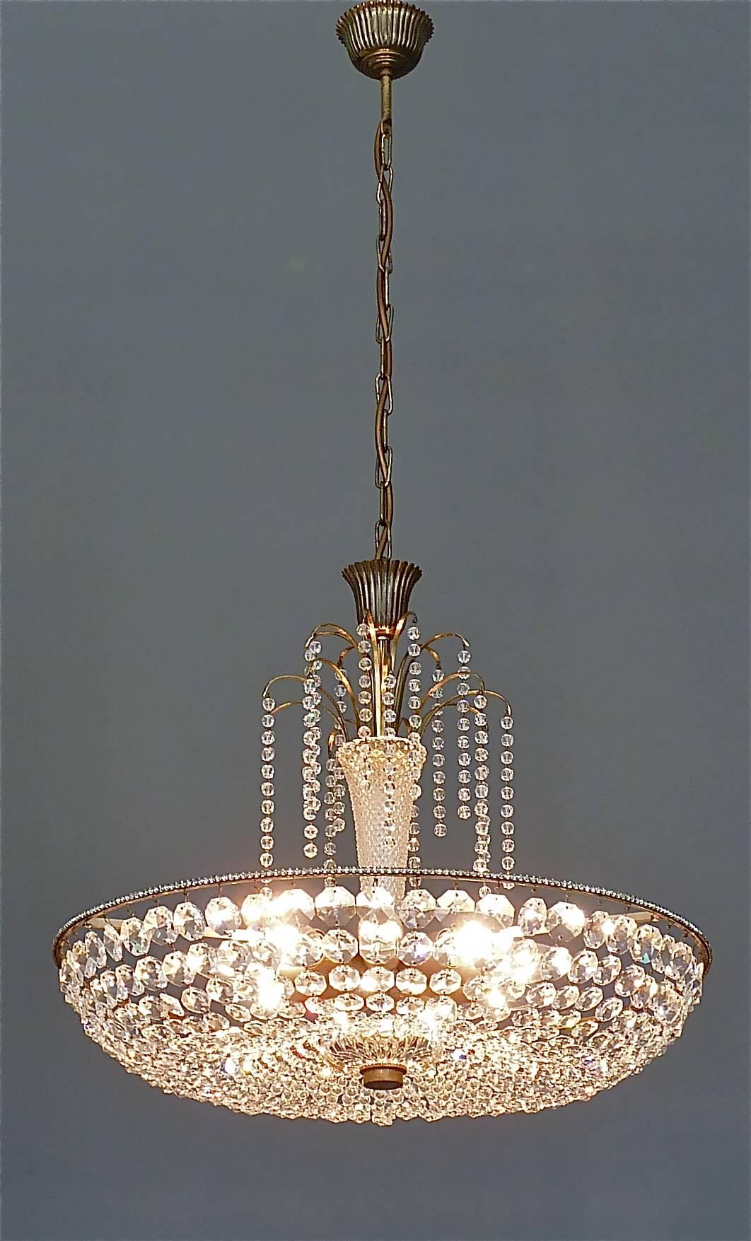 Great Lobmeyr Cascading Waterfall Chandelier Faceted Crystal Glass Brass, 1955   For Sale 10