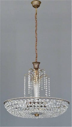 Great Lobmeyr Cascading Waterfall Chandelier Faceted Crystal Glass Brass, 1955