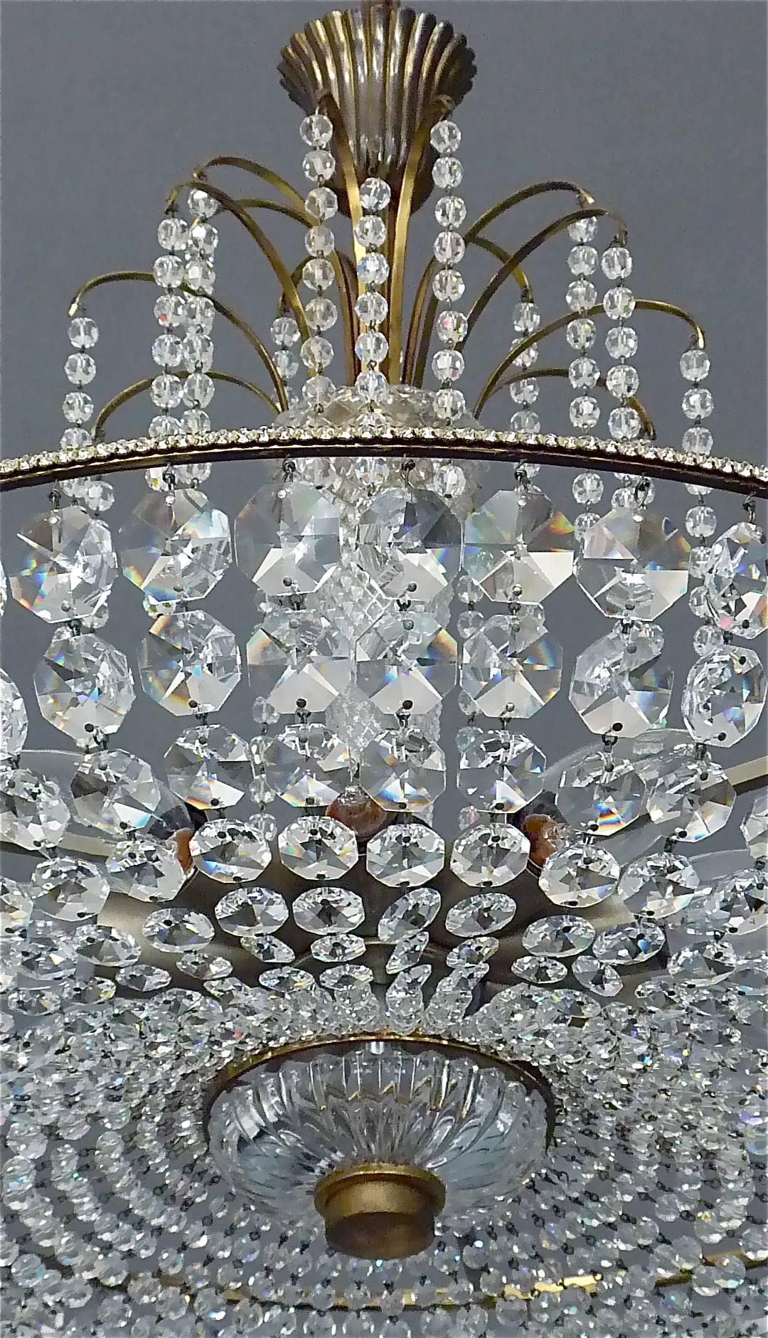 Austrian Great Lobmeyr Cascading Waterfall Chandelier Faceted Crystal Glass Brass, 1955   For Sale