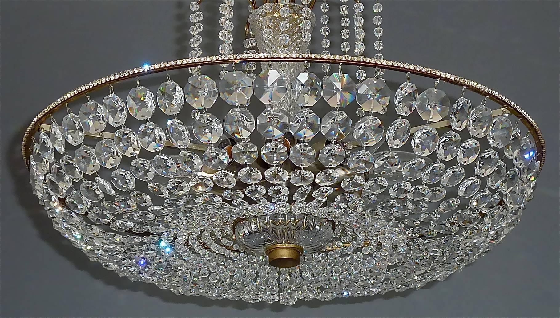 Mid-20th Century Great Lobmeyr Cascading Waterfall Chandelier Faceted Crystal Glass Brass, 1955   For Sale