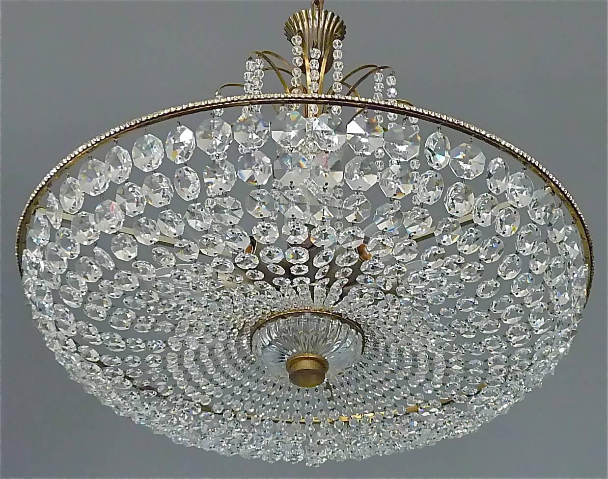 Metal Great Lobmeyr Cascading Waterfall Chandelier Faceted Crystal Glass Brass, 1955   For Sale