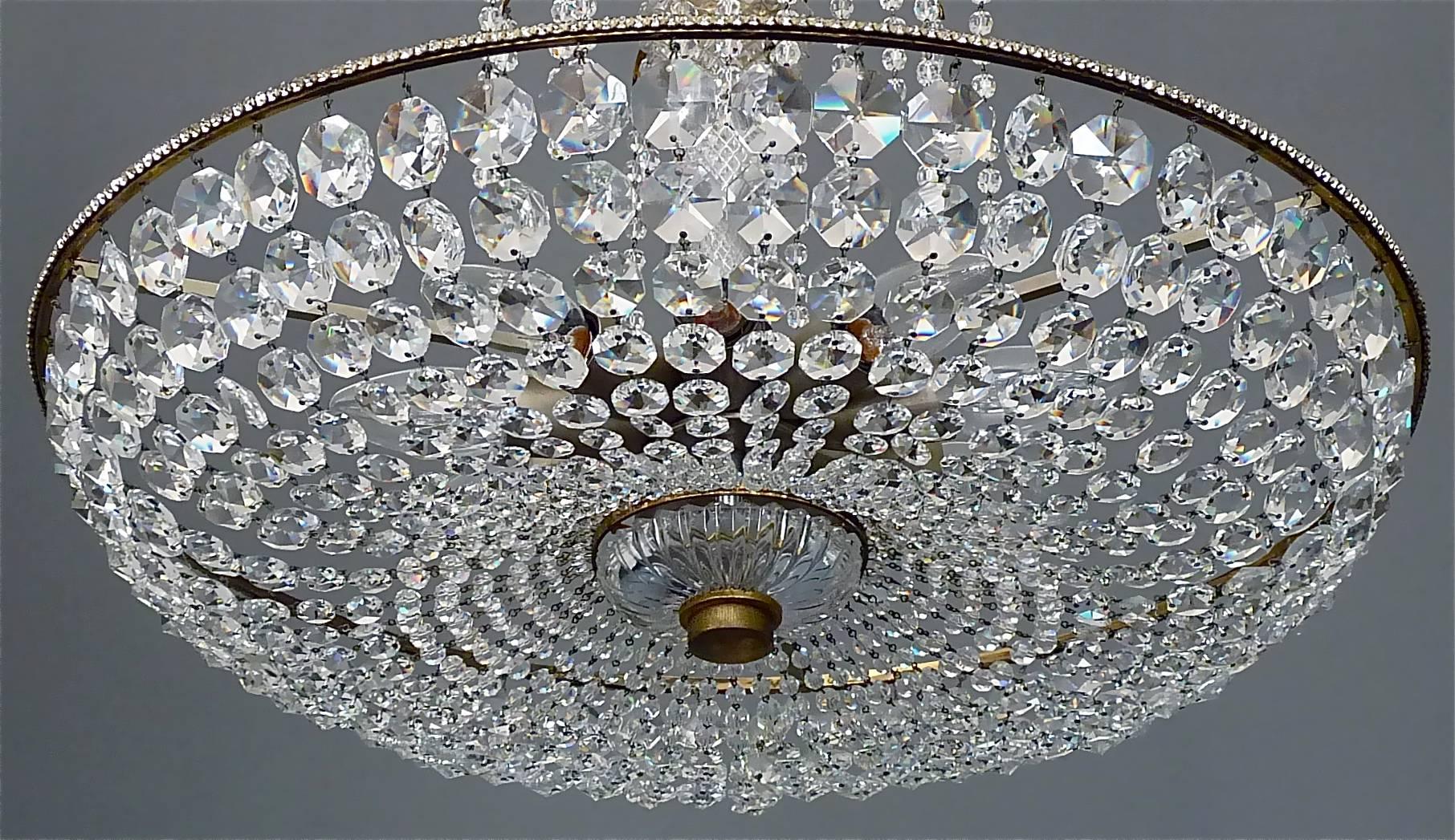 Great Lobmeyr Cascading Waterfall Chandelier Faceted Crystal Glass Brass, 1955   For Sale 1