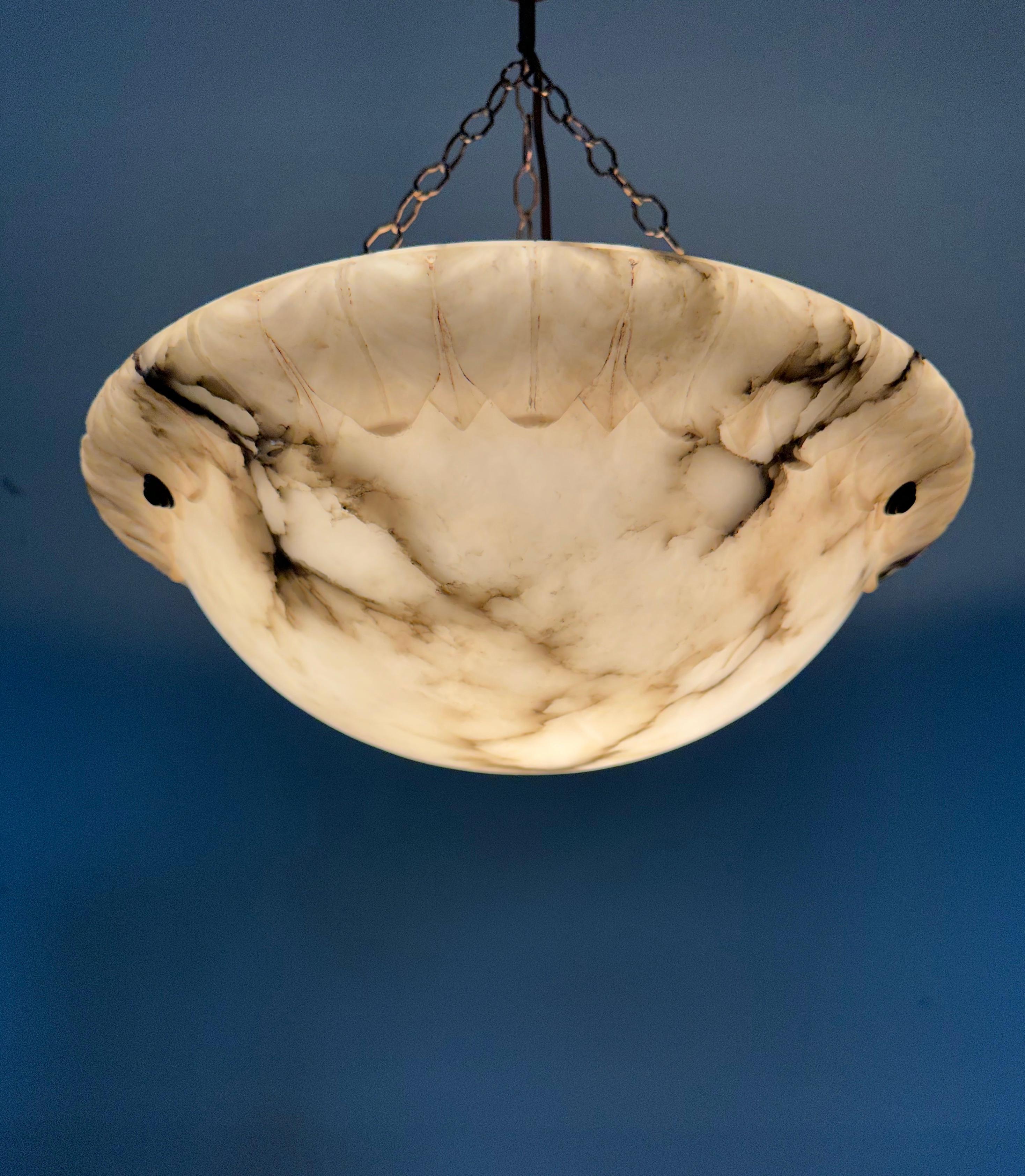 Great Looking Antique and Mint Condition White & Black Alabaster Pendant Light 2