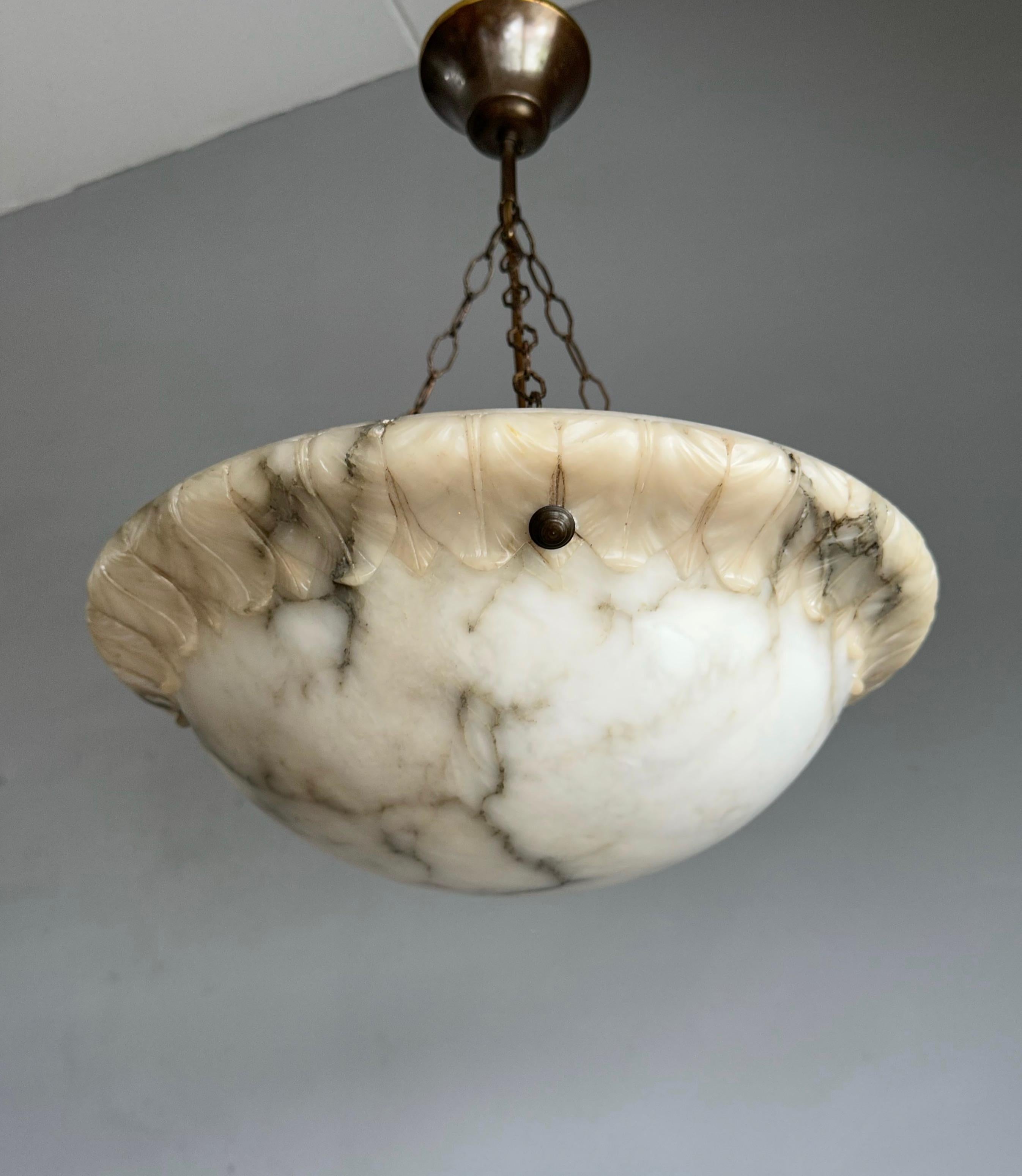 Great Looking Antique and Mint Condition White & Black Alabaster Pendant Light 5