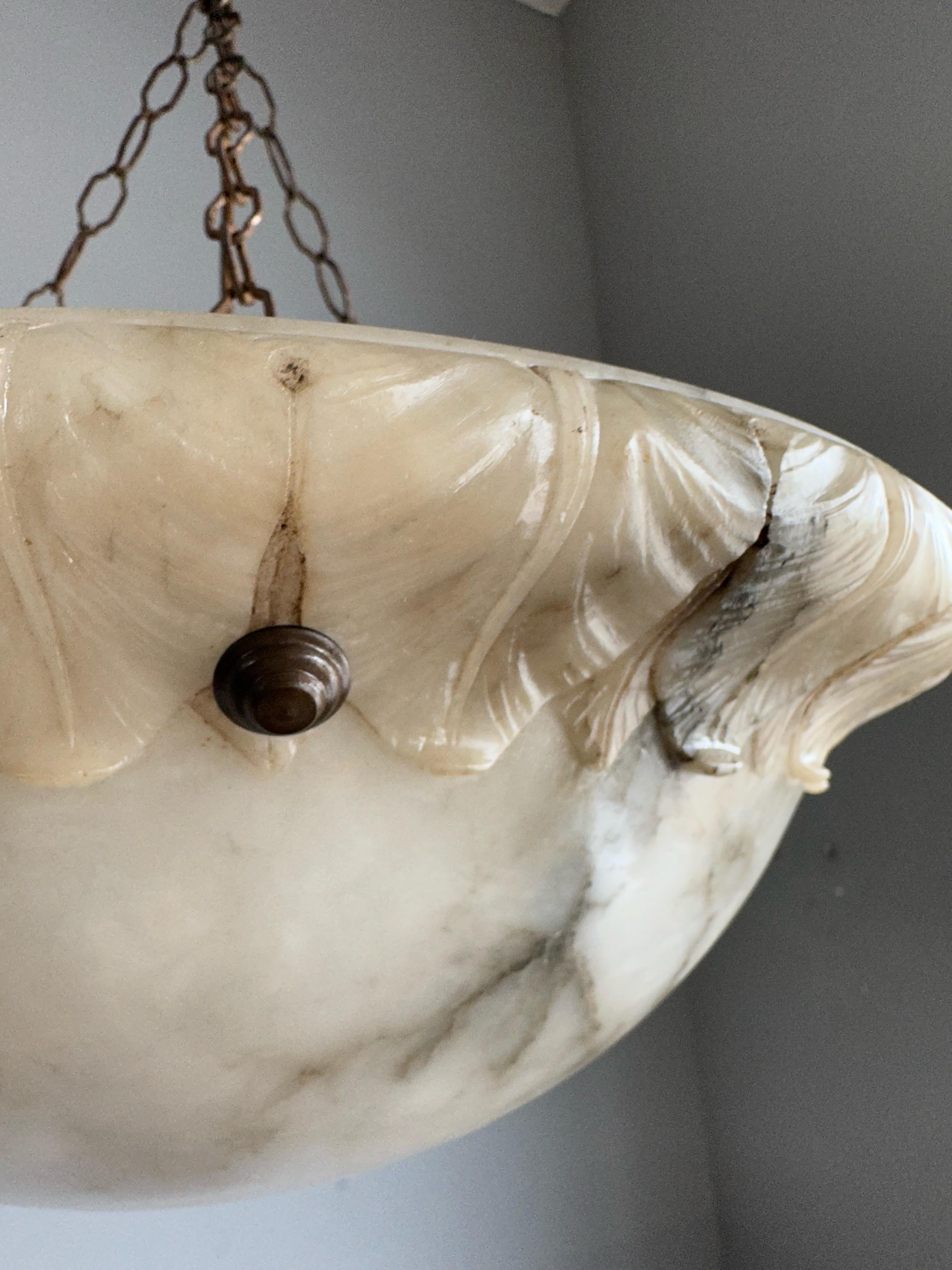 Great Looking Antique and Mint Condition White & Black Alabaster Pendant Light 7