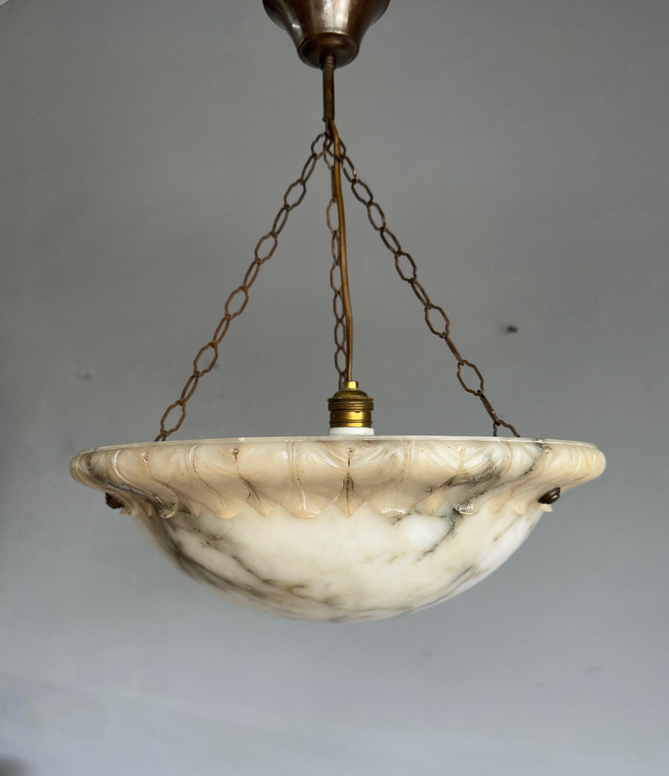Great Looking Antique and Mint Condition White & Black Alabaster Pendant Light 9