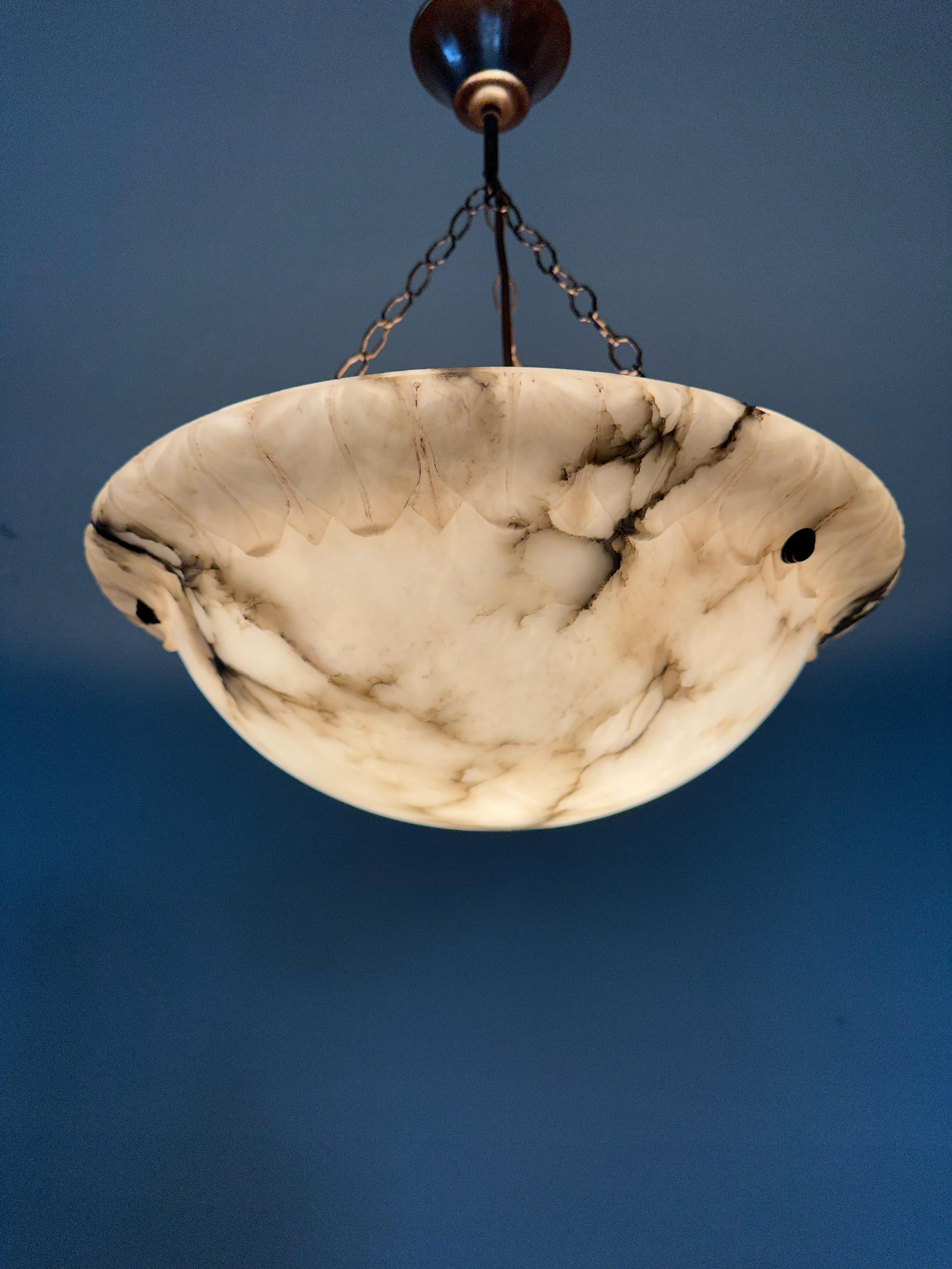 Great Looking Antique and Mint Condition White & Black Alabaster Pendant Light 10