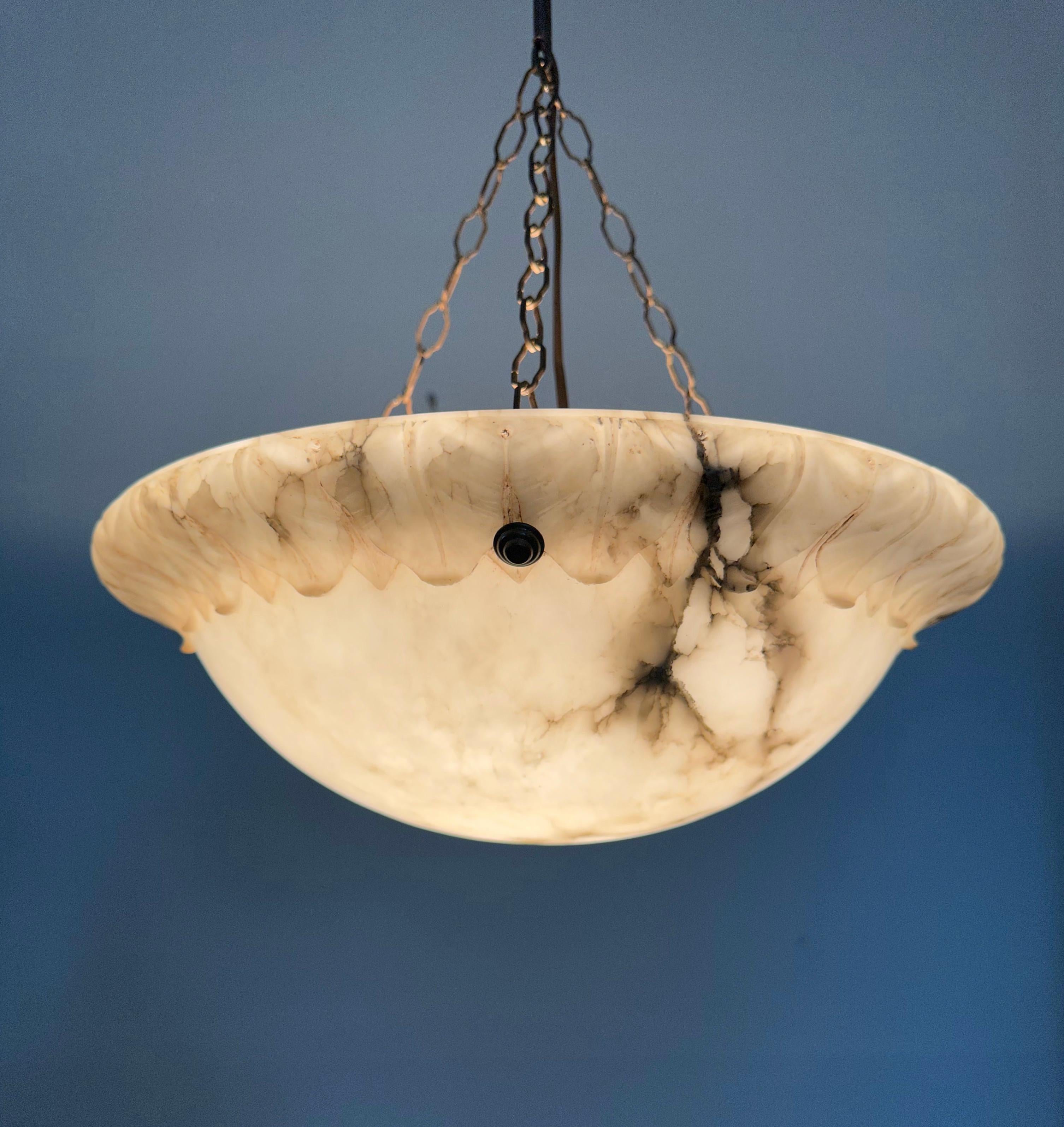 Great Looking Antique and Mint Condition White & Black Alabaster Pendant Light 12
