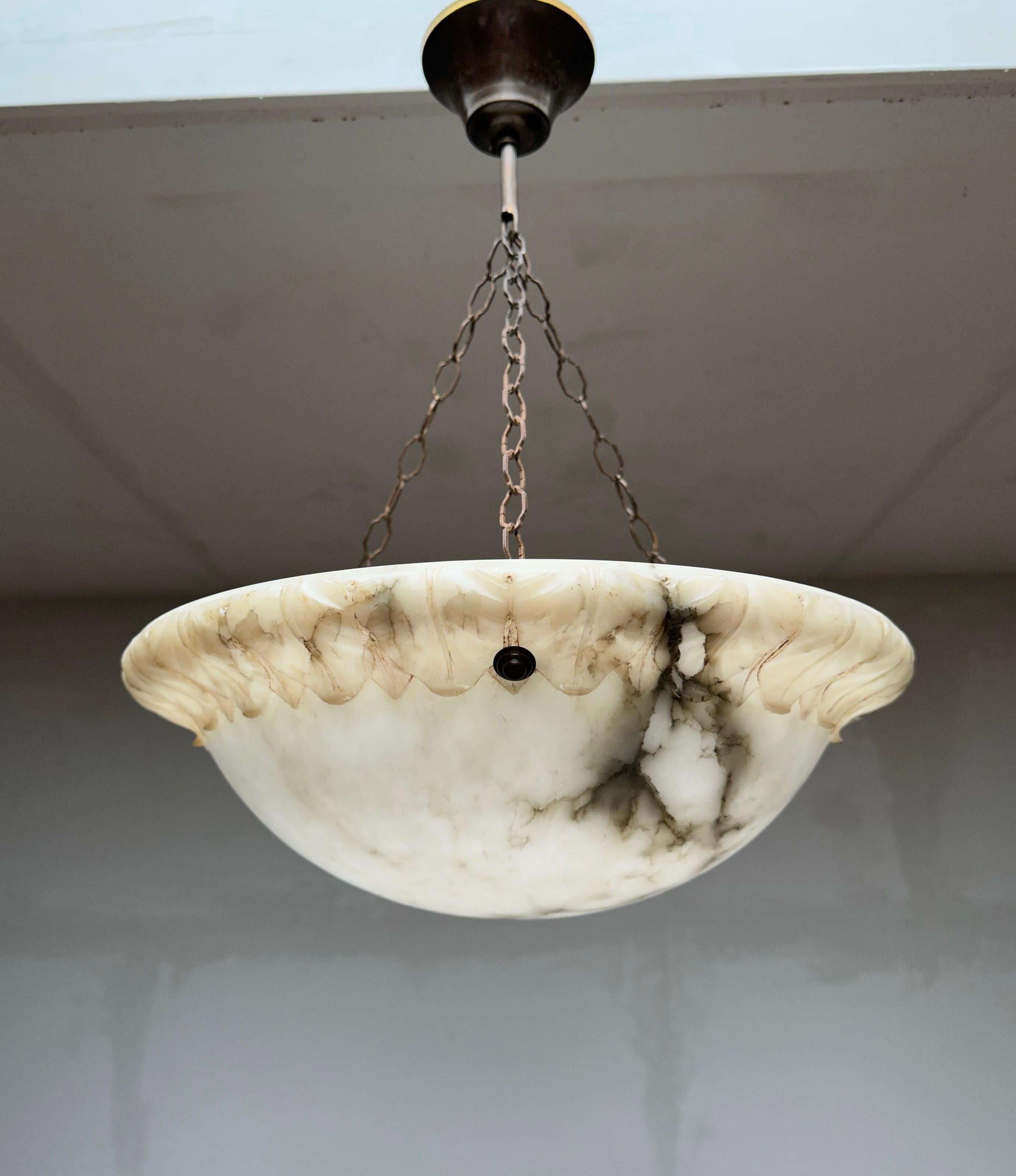 Art Deco Great Looking Antique and Mint Condition White & Black Alabaster Pendant Light
