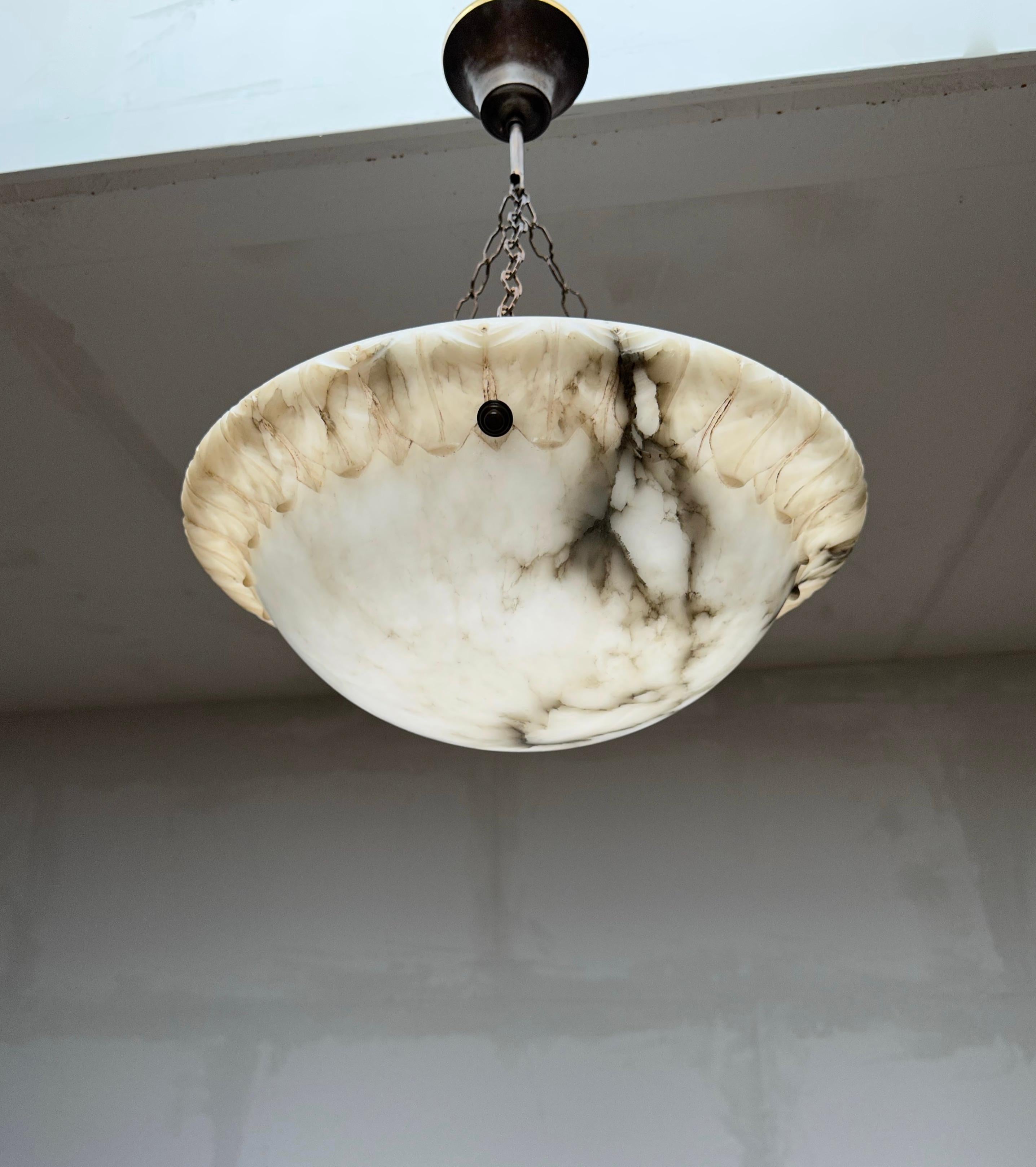 French Great Looking Antique and Mint Condition White & Black Alabaster Pendant Light