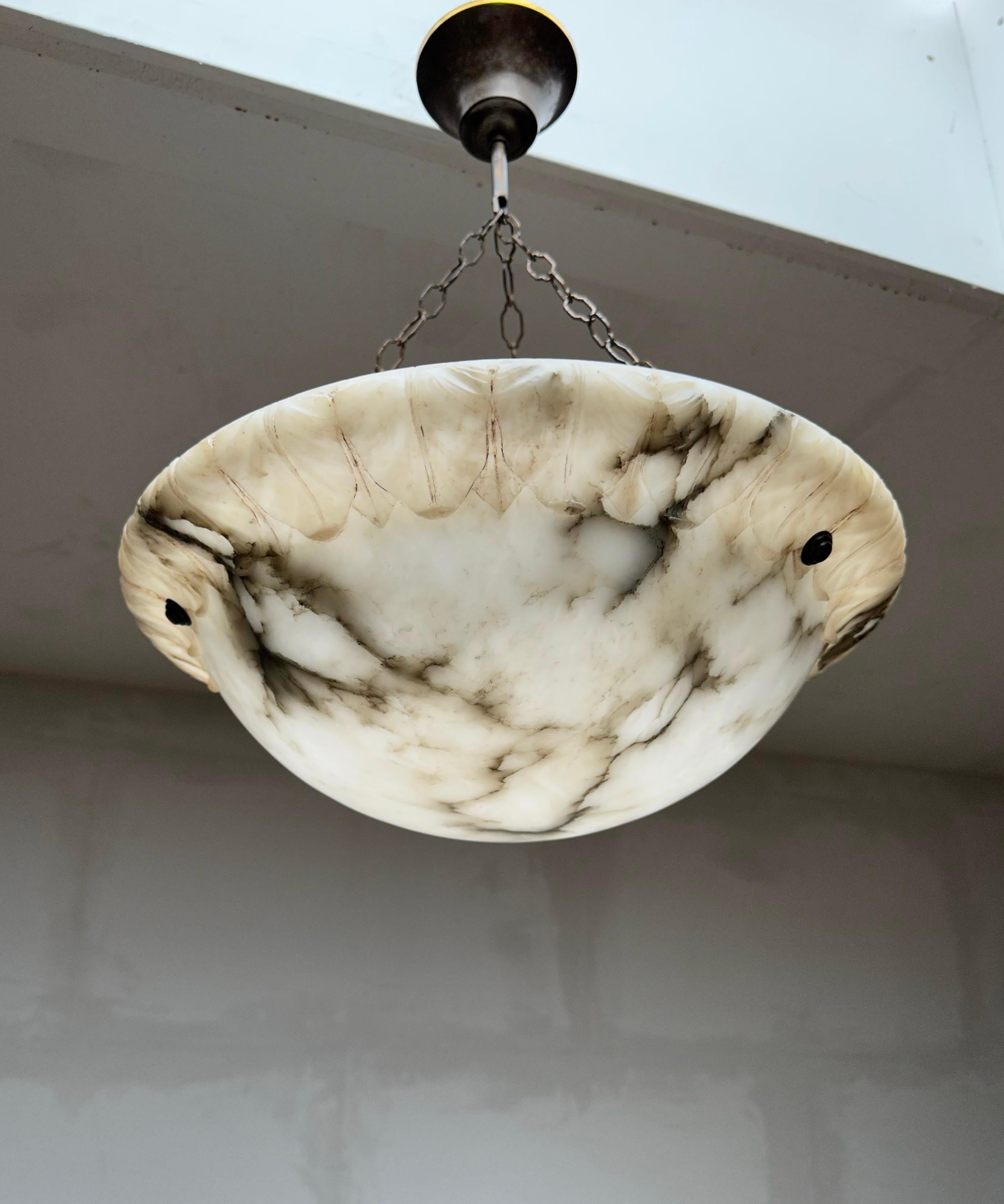 Hand-Carved Great Looking Antique and Mint Condition White & Black Alabaster Pendant Light