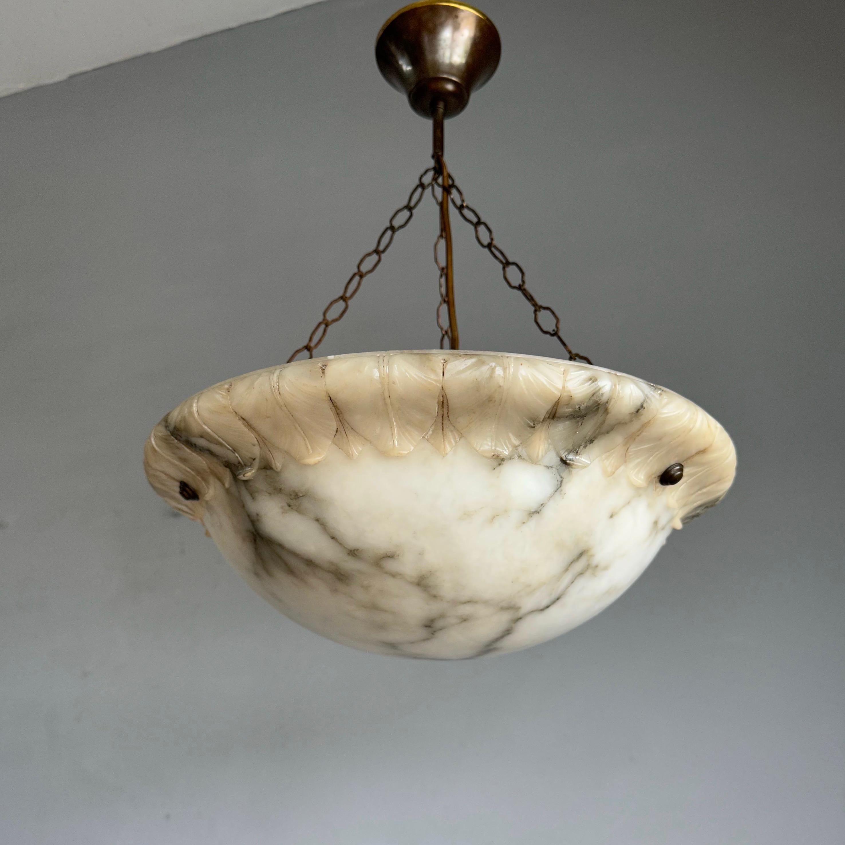 Great Looking Antique and Mint Condition White & Black Alabaster Pendant Light 1