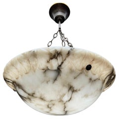 Great Looking Antique and Mint Condition White & Black Alabaster Pendant Light