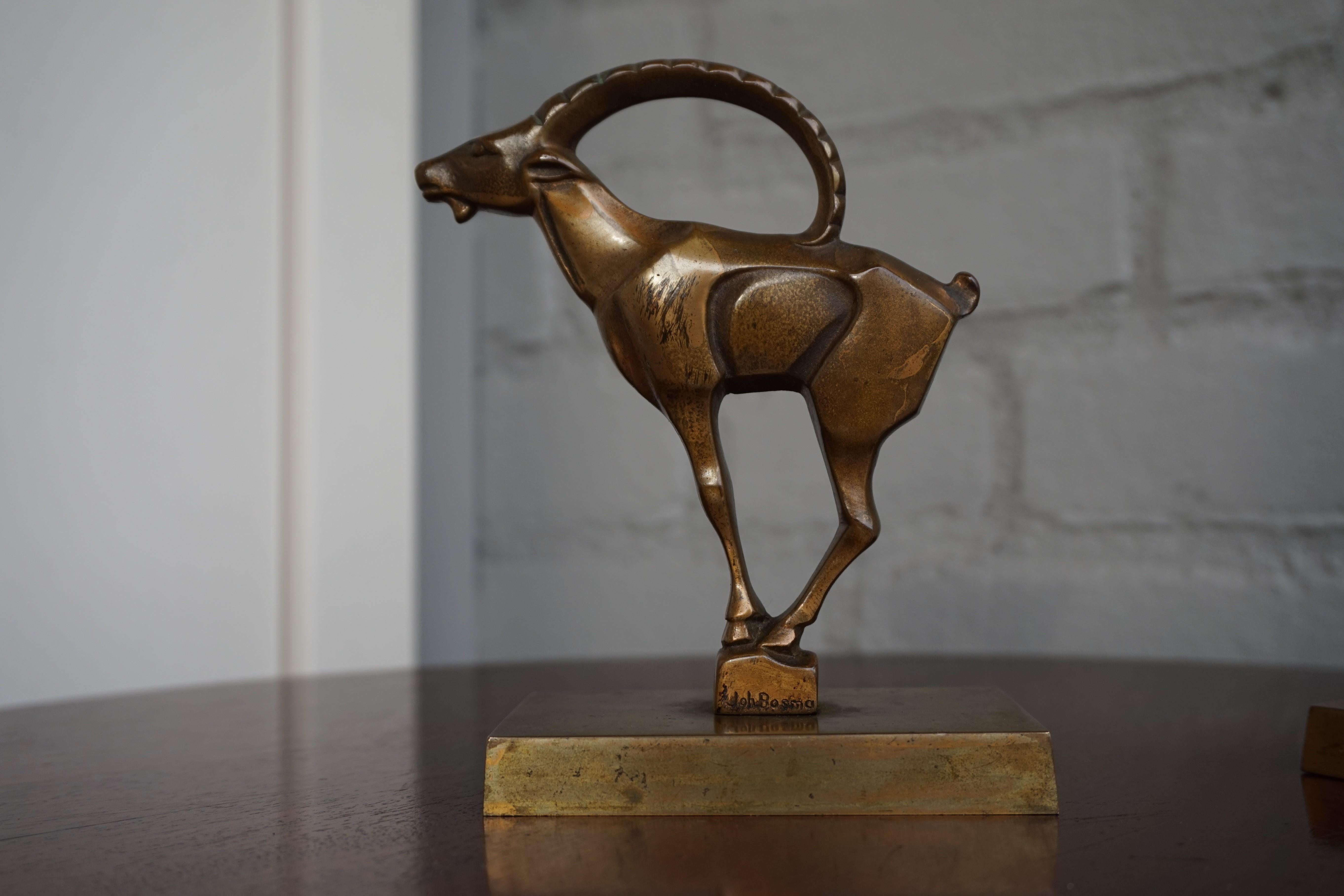 Great Looking Art Deco Pair of Stylized Bronze Animal Bookends by Johannes Bosma 4