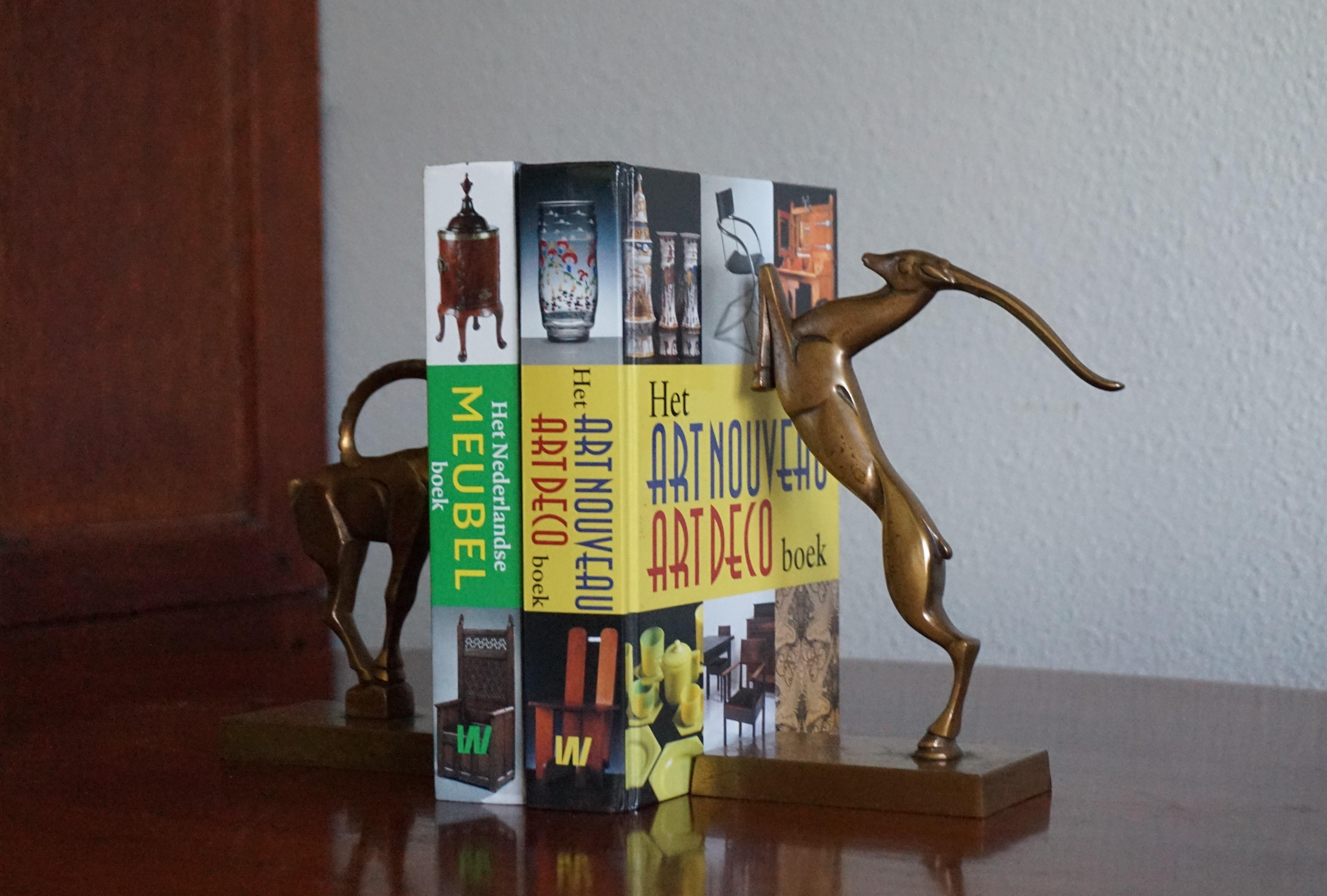 Great Looking Art Deco Pair of Stylized Bronze Animal Bookends by Johannes Bosma 8
