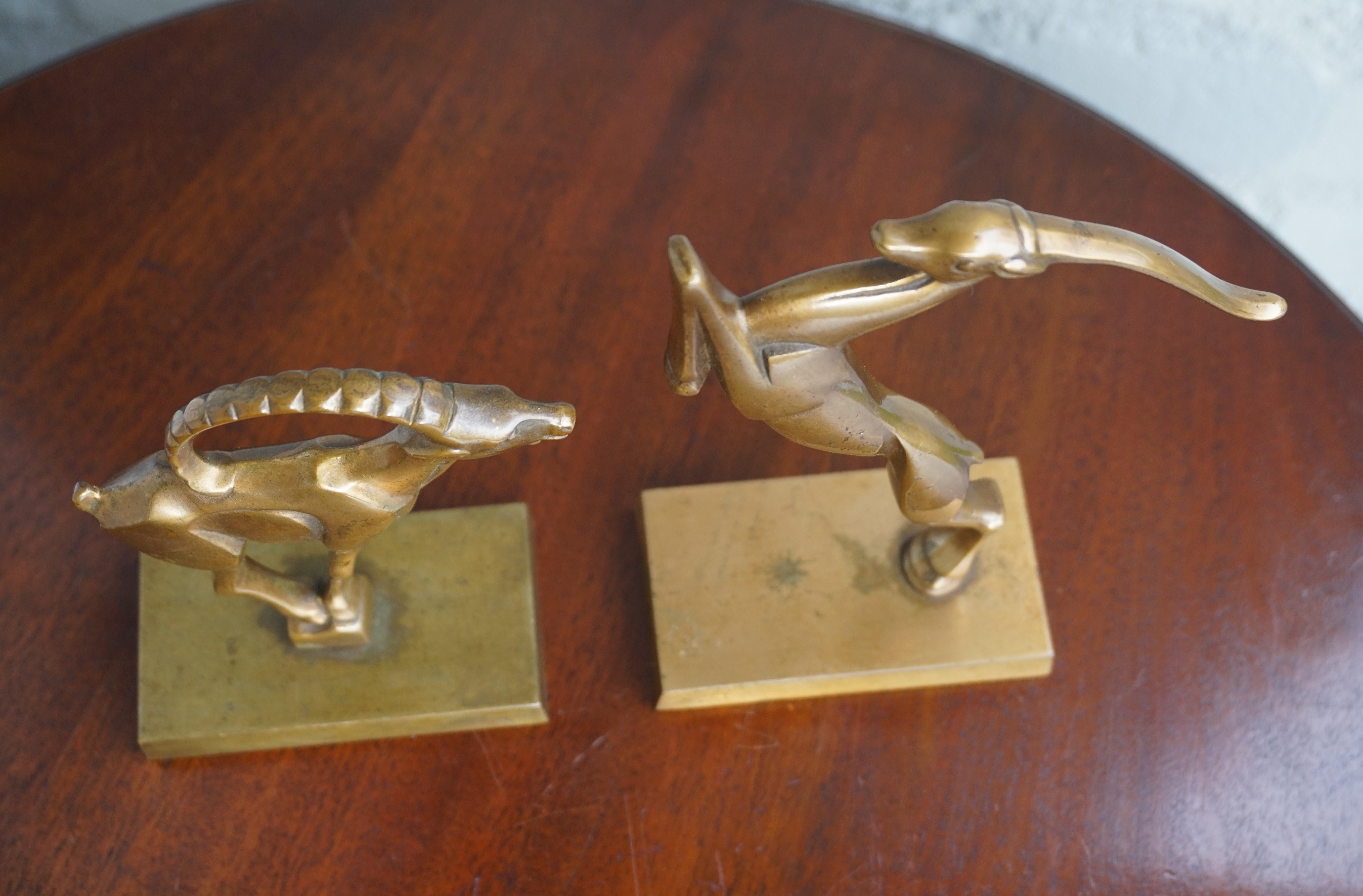 Great Looking Art Deco Pair of Stylized Bronze Animal Bookends by Johannes Bosma 9