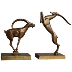 Great Looking Art Deco Pair of Stylized Bronze Animal Bookends by Johannes Bosma