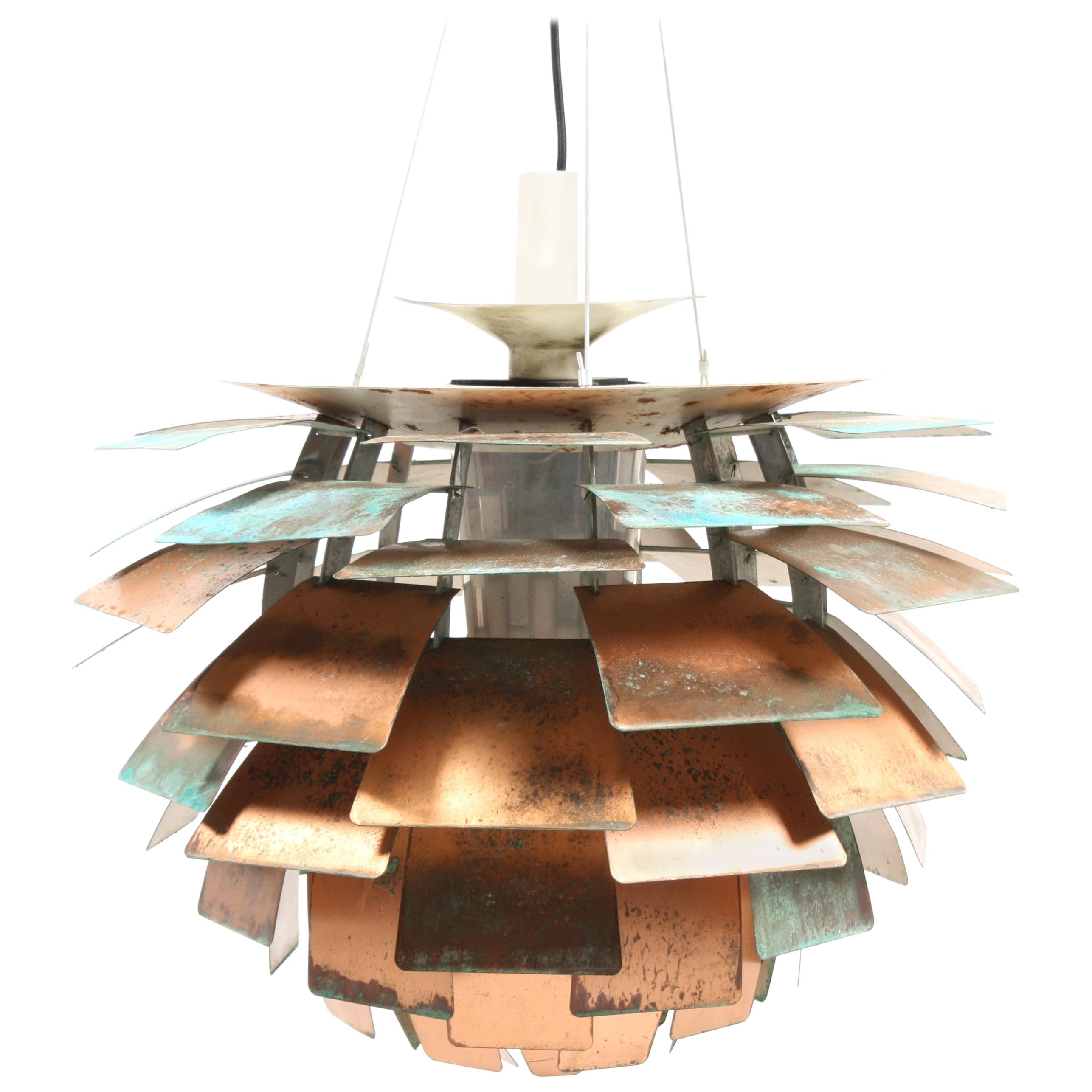 Great Looking Artichoke Pendant in Patinated Copper by Poul Henningsen