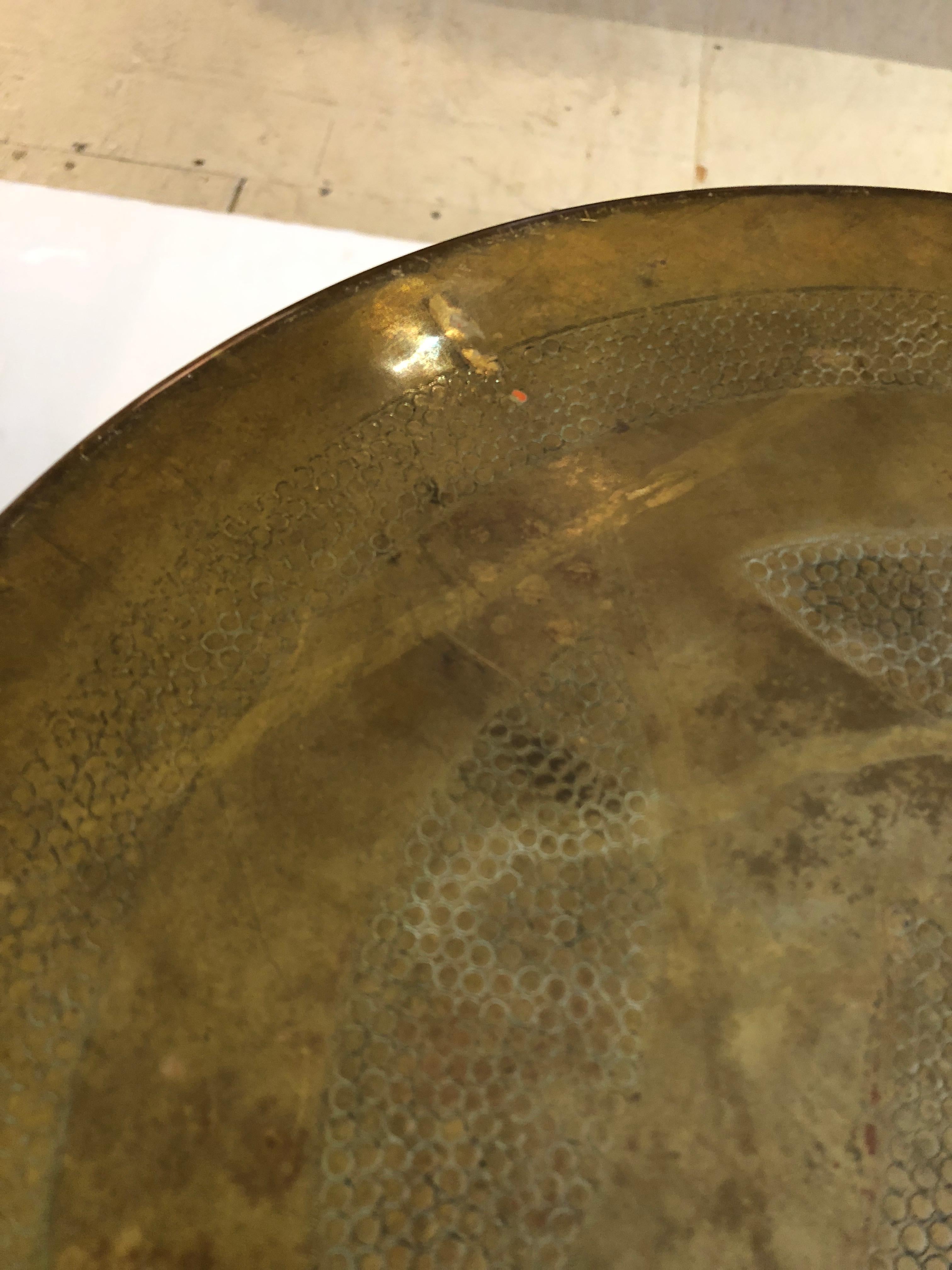 Great Looking Asian Aged Brass Garden Seat In Distressed Condition In Hopewell, NJ