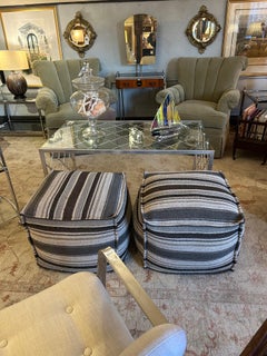 Great Looking Comfy Cube Shaped Striped Upholstered Poufs