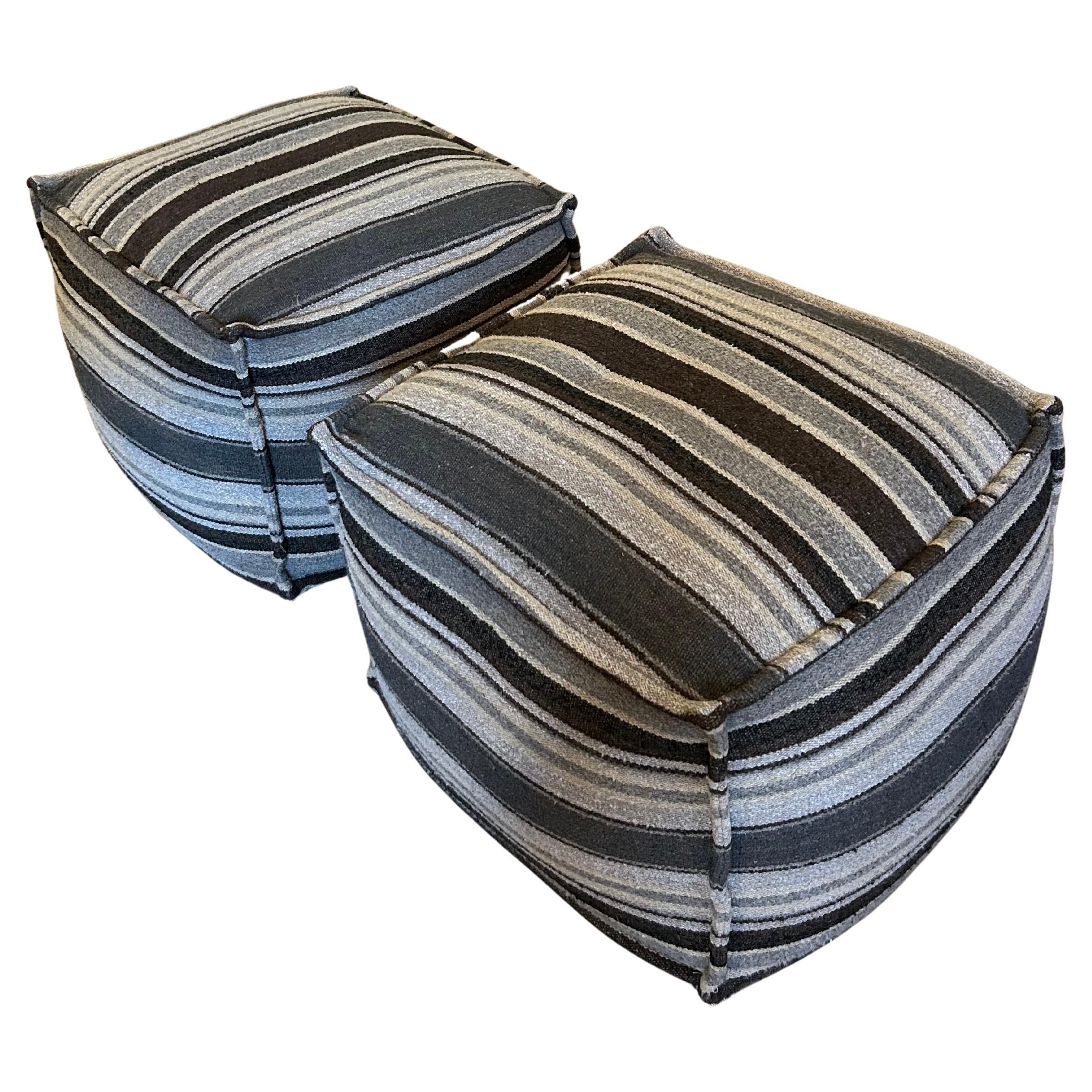 Great Looking Comfy Cube Shaped Striped Upholstered Poufs