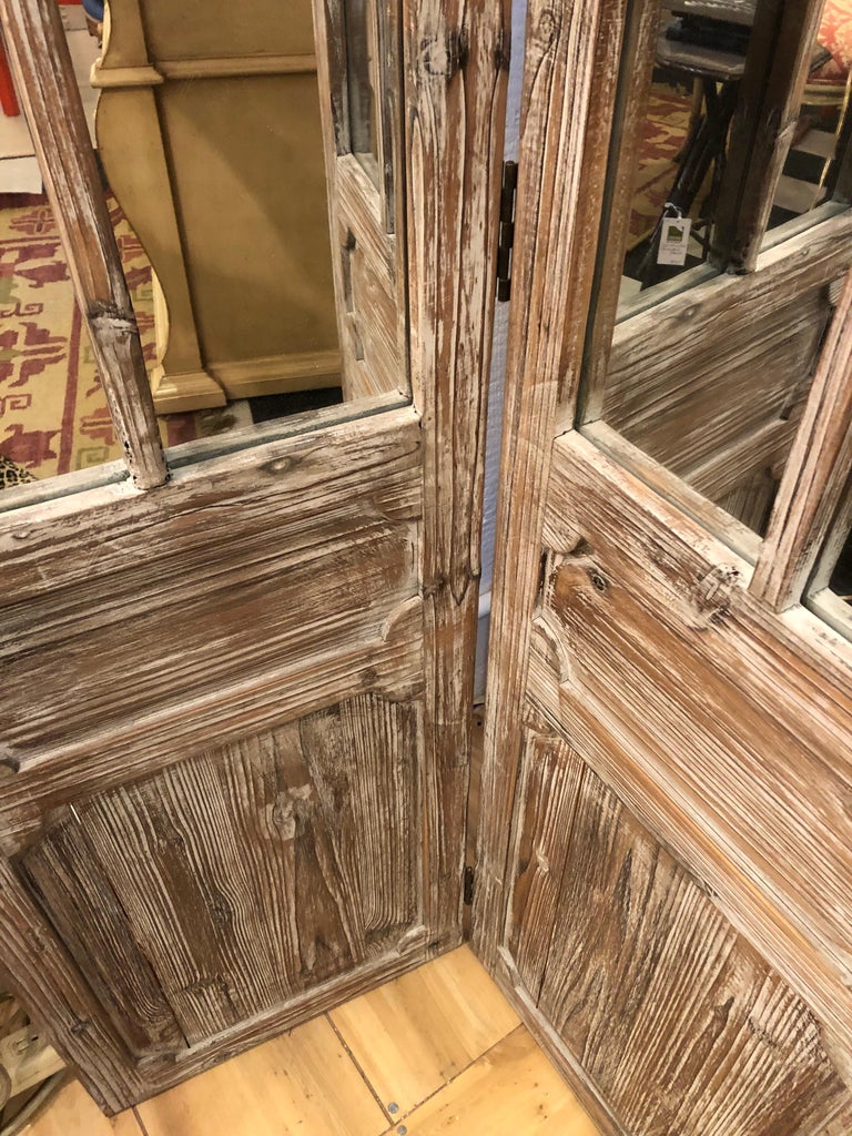 Great Looking Distressed Wood 3 Panel Screen Room Divider For Sale 2