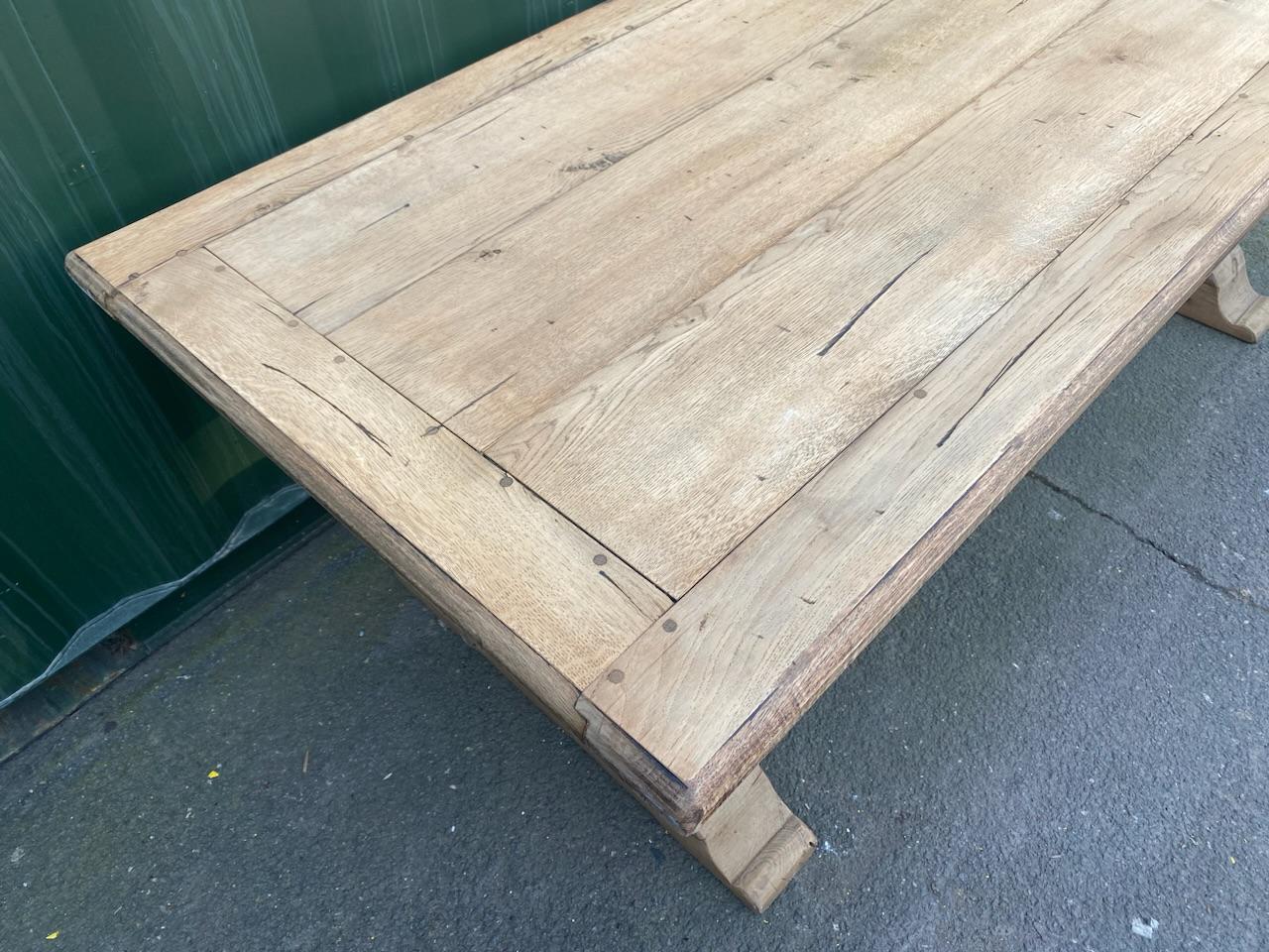Great Looking French Bleached Oak Farmhouse Dining Table  For Sale 1