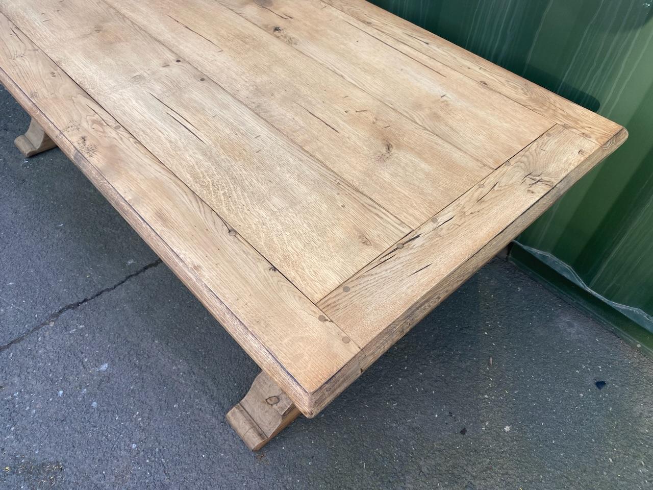 Great Looking French Bleached Oak Farmhouse Dining Table  For Sale 2