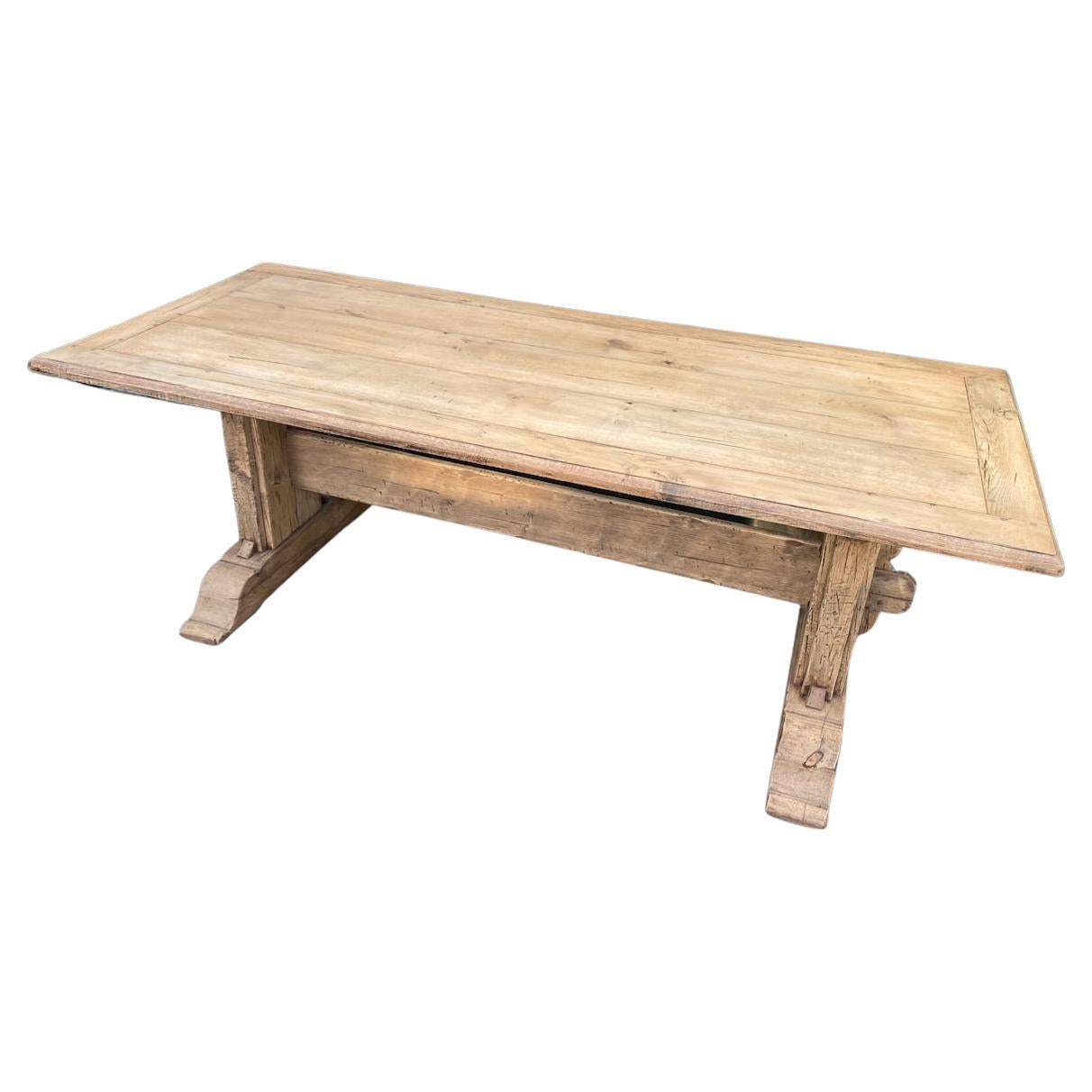 Great Looking French Bleached Oak Farmhouse Dining Table  For Sale