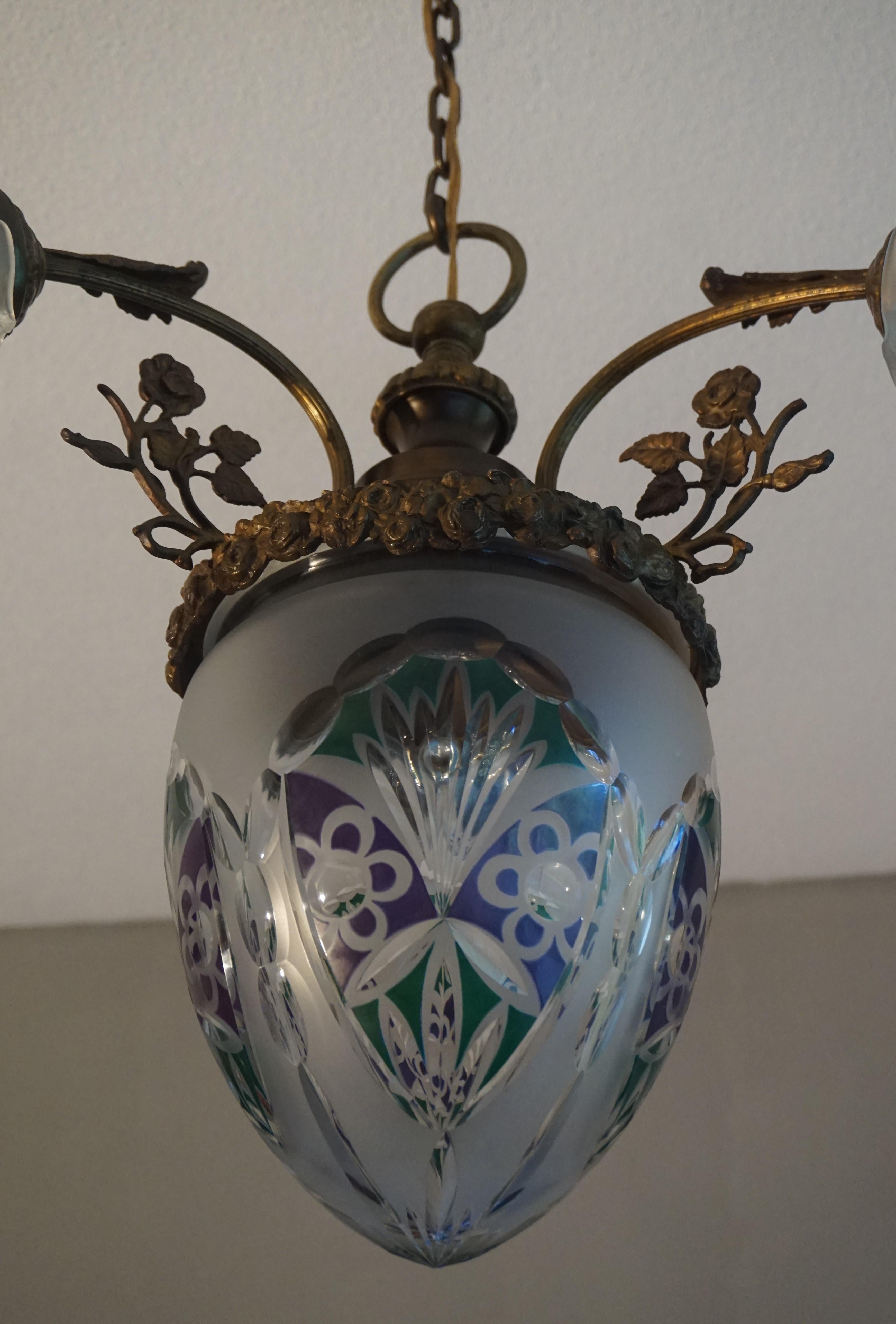 Great Looking Handcrafted Antique Bronze Brass & Cut Glass Chandelier circa 1910 5