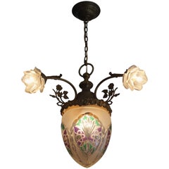 Great Looking Handcraft Antique Bronze Brass & Cut Glass Chandelier circa 1910