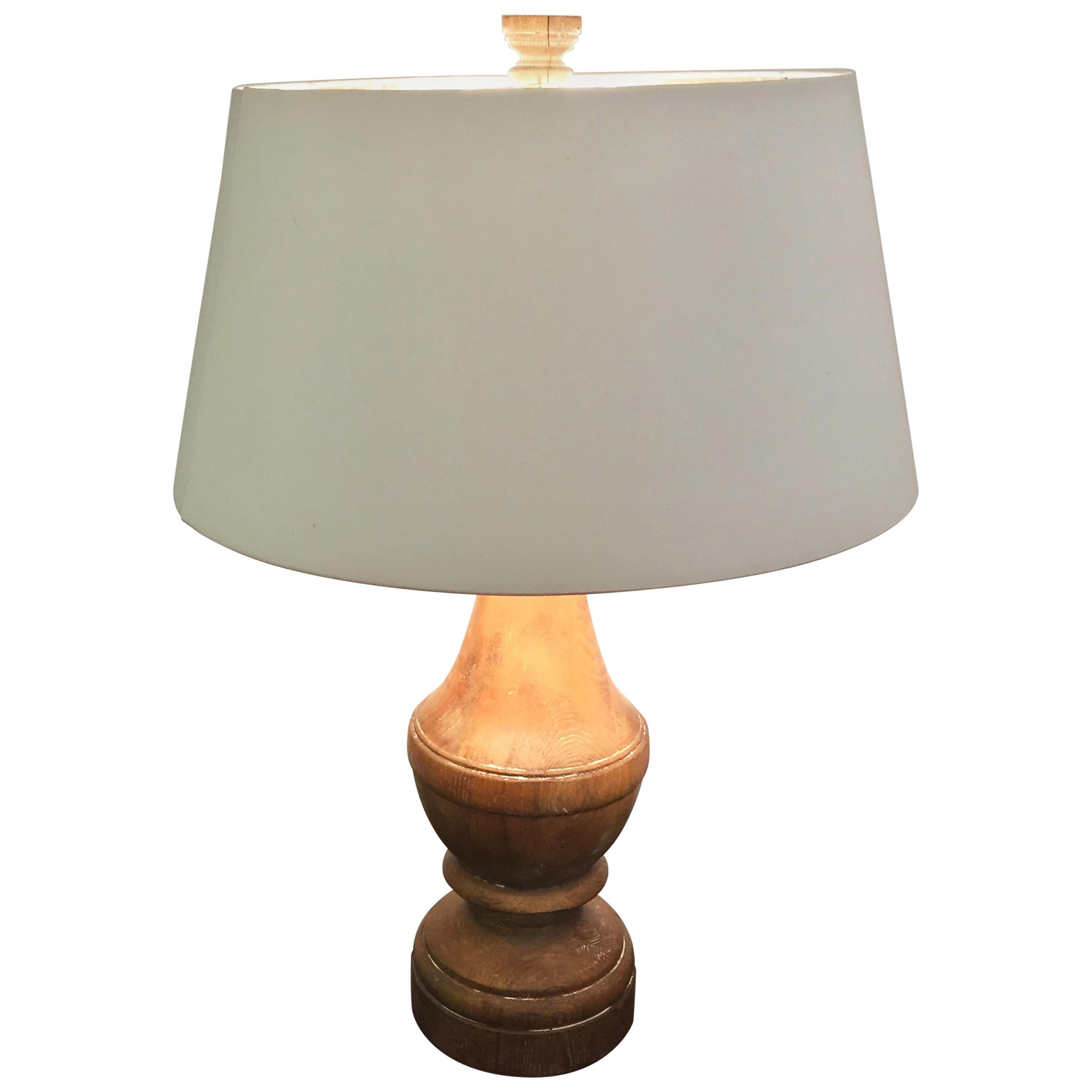 Great Looking Large Natural Carved Wood Imported Table Lamp
