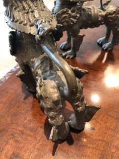 Great Looking Pair of Asian Aged Brass Foo Dogs