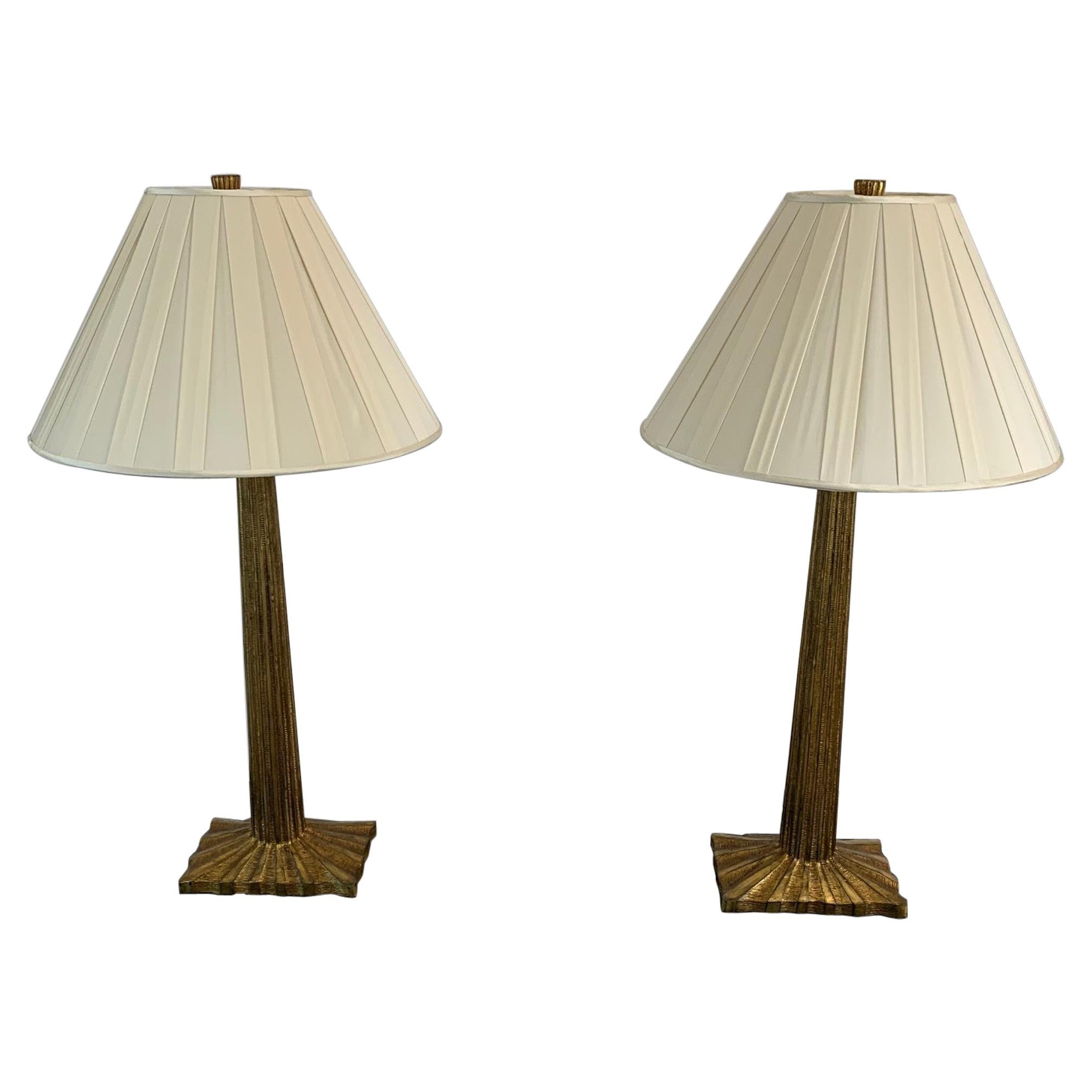 Great Looking Pair of Brushed Brass Table Lamps by Visual Comfort