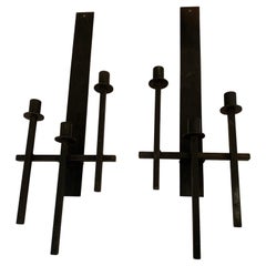 Great Looking Pair of Mid-Century Modern Black Iron Architectural Candle Sconces