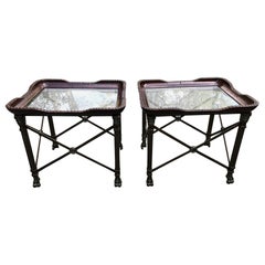 Great Looking Pair of Regency Style Leather Glass & Iron End Tables