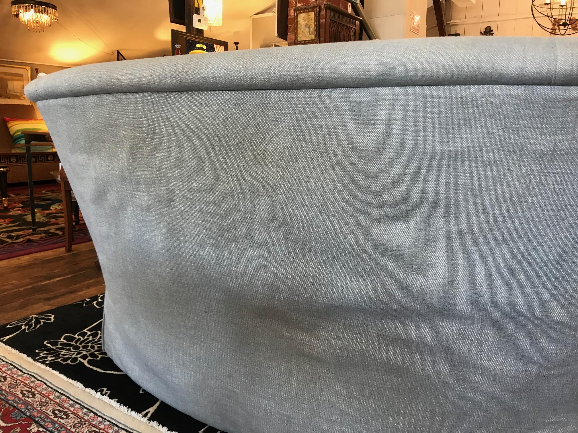 Great Looking Pair of Smart Platinum Gray Linen Sofa Loveseats 6