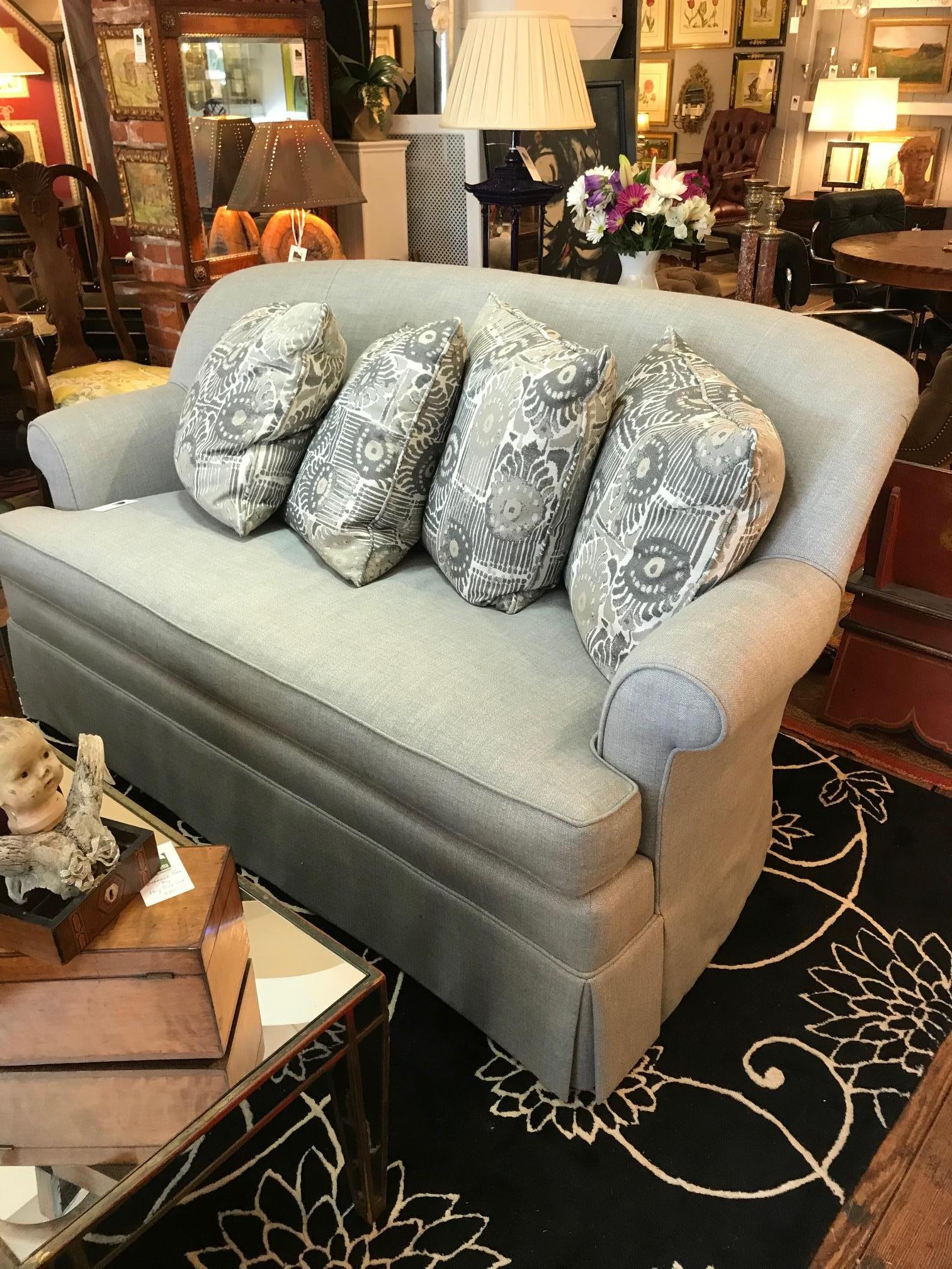 Great Looking Pair of Smart Platinum Gray Linen Sofa Loveseats 9