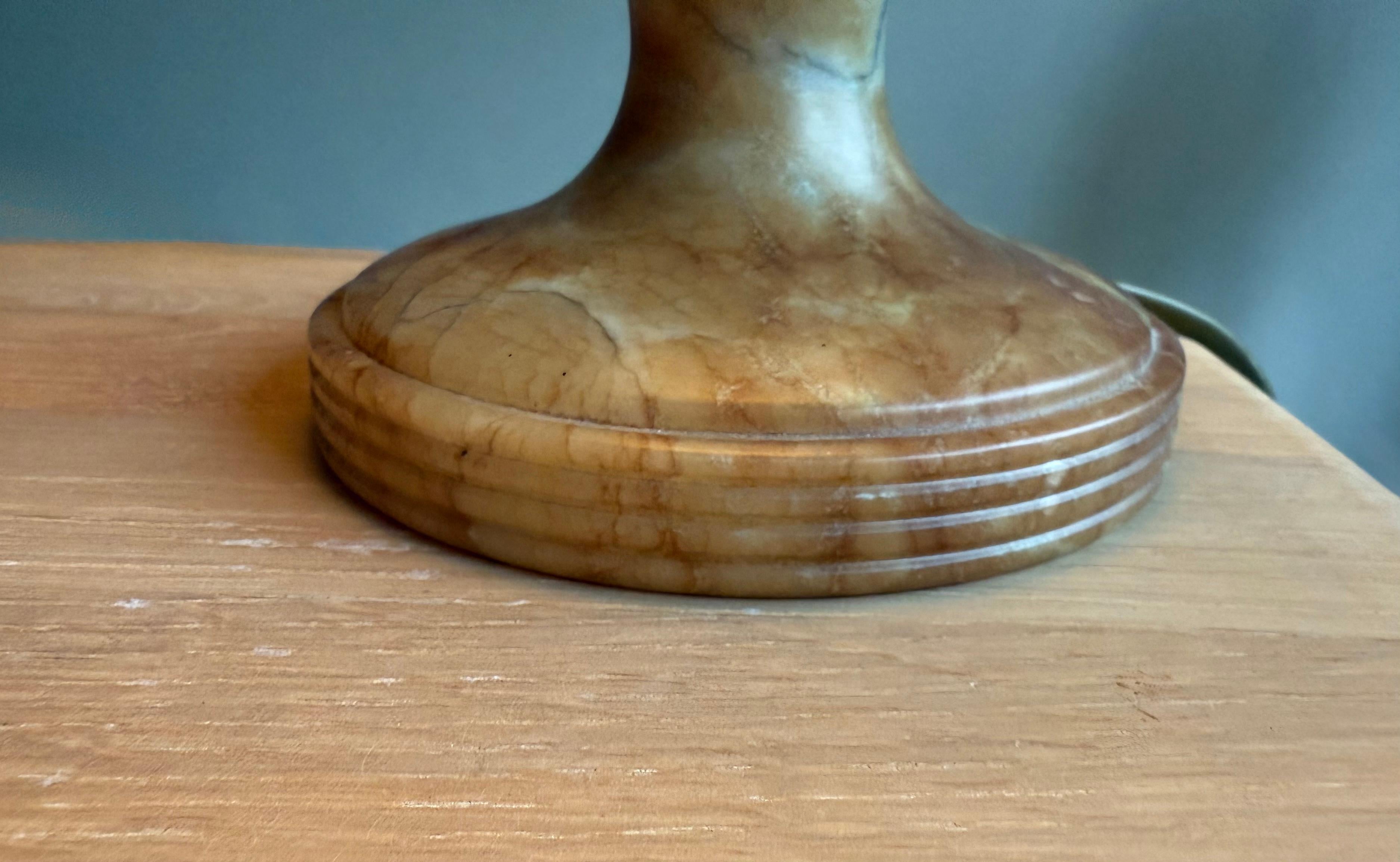 20th Century Great Looking & Rare Design Pair of Timeless Alabaster Round Table Lamps, 1970s For Sale
