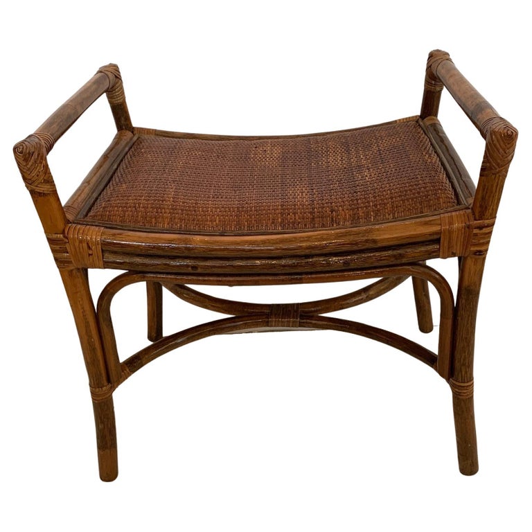 Great Looking Rattan and Bamboo Bench Ottoman For Sale at 1stDibs