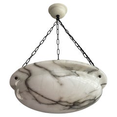 Great Looking Restored Antique White & Black Alabaster Pendant Light